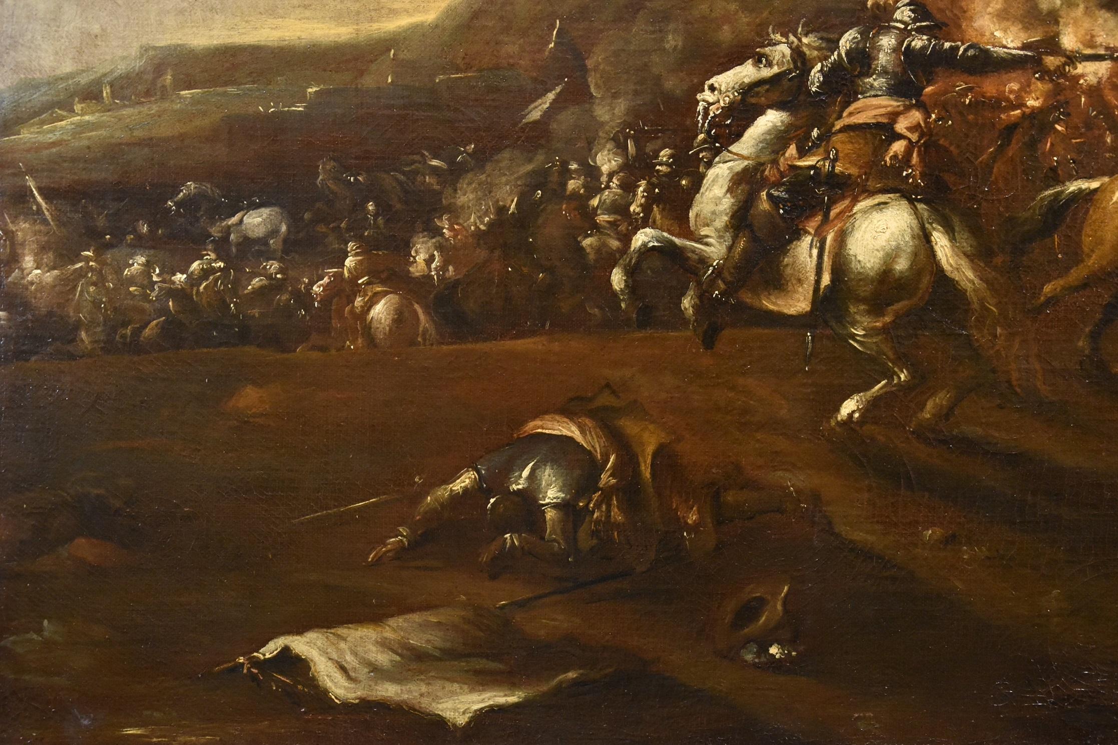 Battle Horsemen Landscape Graziani Paint Oil on canvas 17th Century Old master For Sale 2