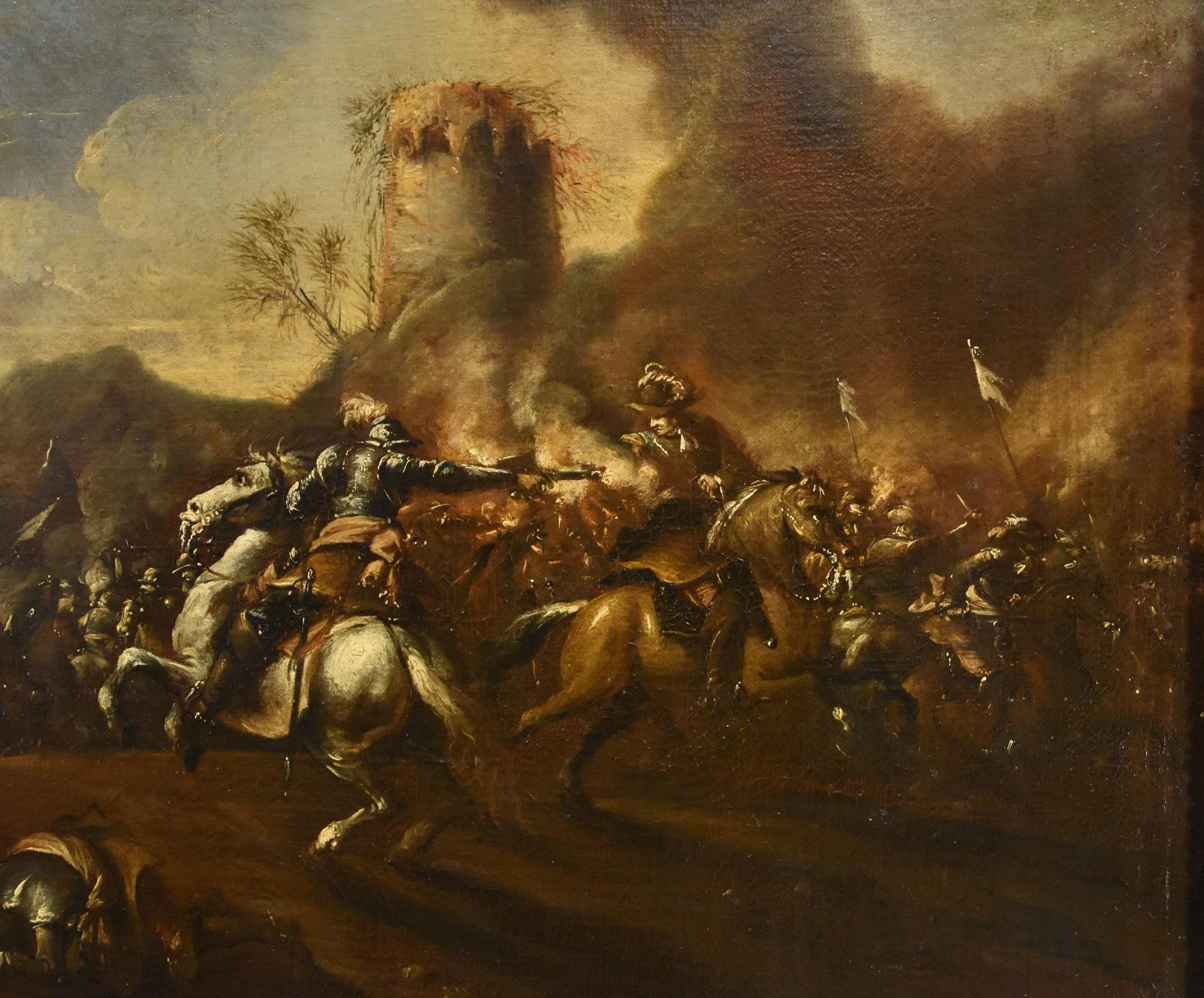Battle Horsemen Landscape Graziani Paint Oil on canvas 17th Century Old master For Sale 4
