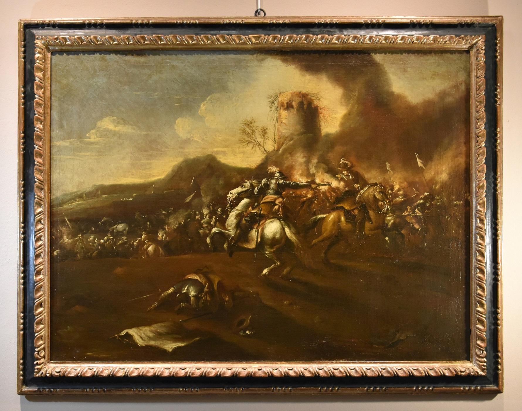 Battle Horsemen Landscape Graziani Paint Oil on canvas 17th Century Old master