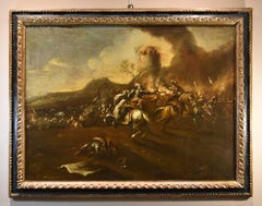 Antique Battle Horsemen Landscape Graziani Paint Oil on canvas 17th Century Old master