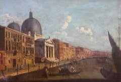 Large 18th Century Italian Oil Painting Venice Canal Many Buildings & Figures