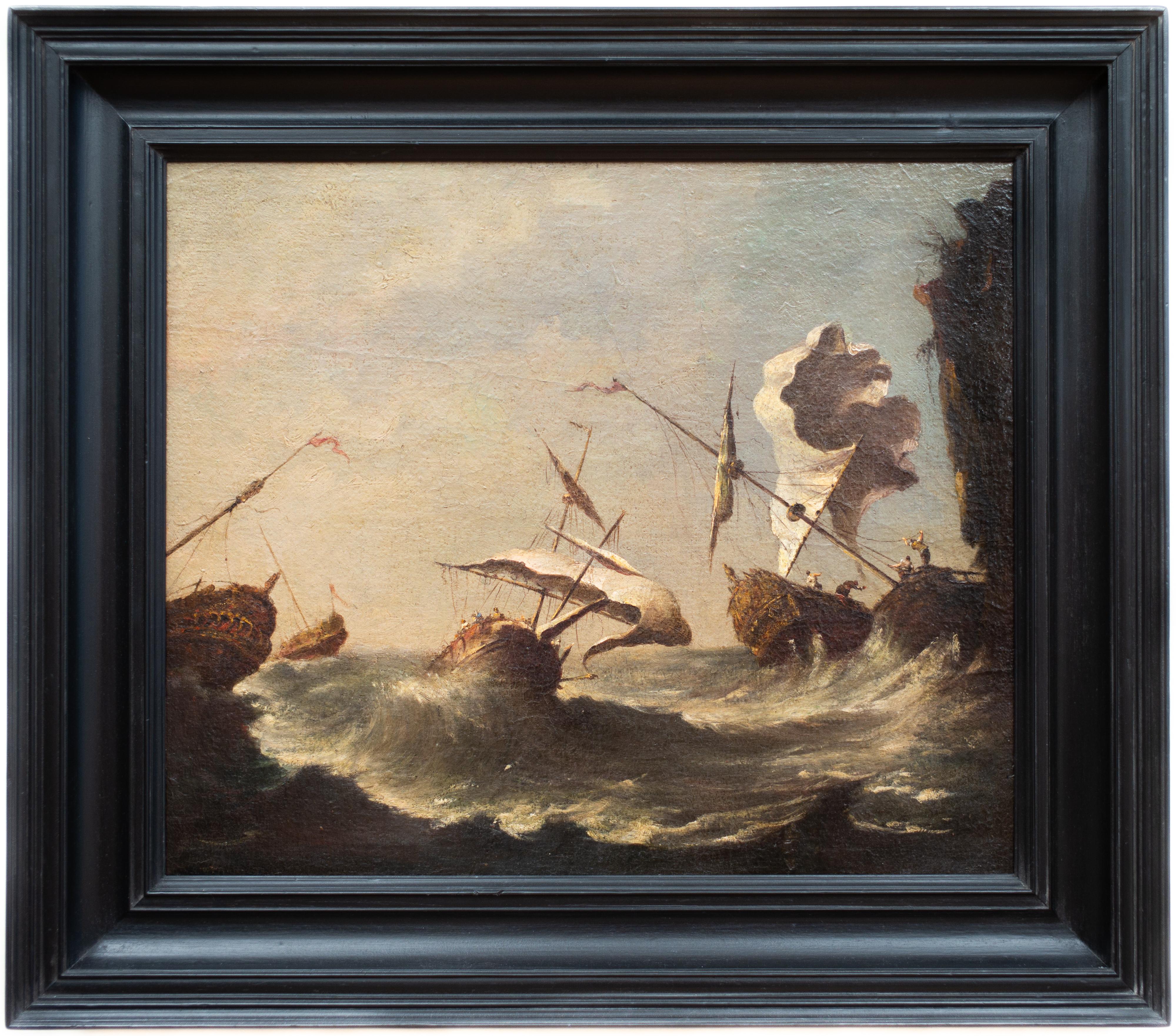 Shipping in Stormy Waters, Attributed to Italian Artist Francesco Guardi