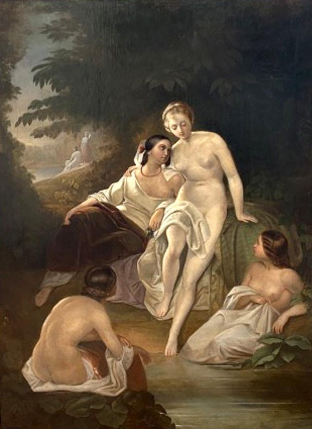 El deseo de Betsabé - Óleo sobre tela (Braun), Figurative Painting, von Francesco Hayez