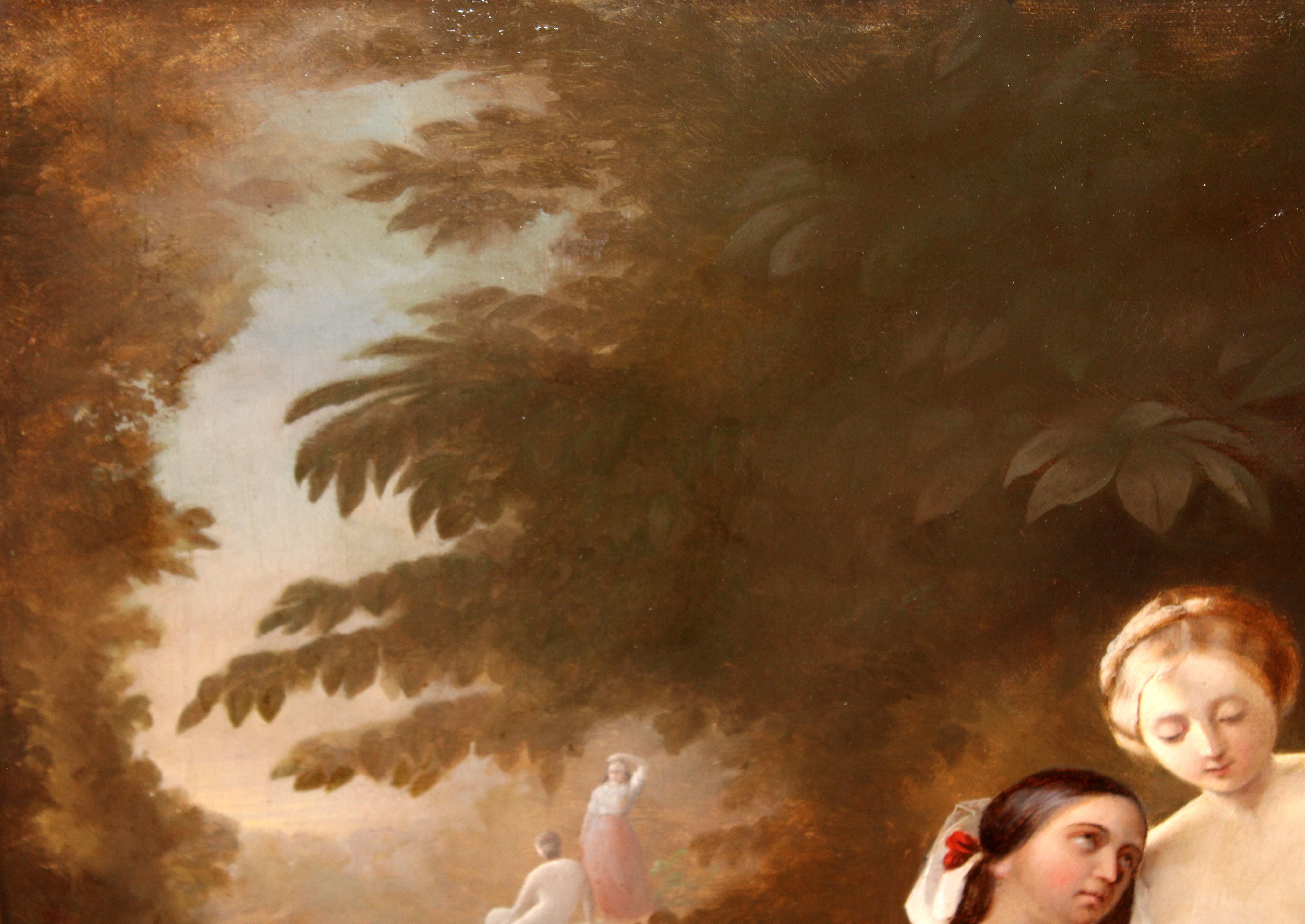 La obra no va firmada, pero por su pincelada y estilo, se aproxima mucho a una obra del círculo o taller de Francesco Hayez

Buen estado de conservación el de la pintura

Das Werk wird mit einer Markierung aus der Epoche des Werks aus poliertem
