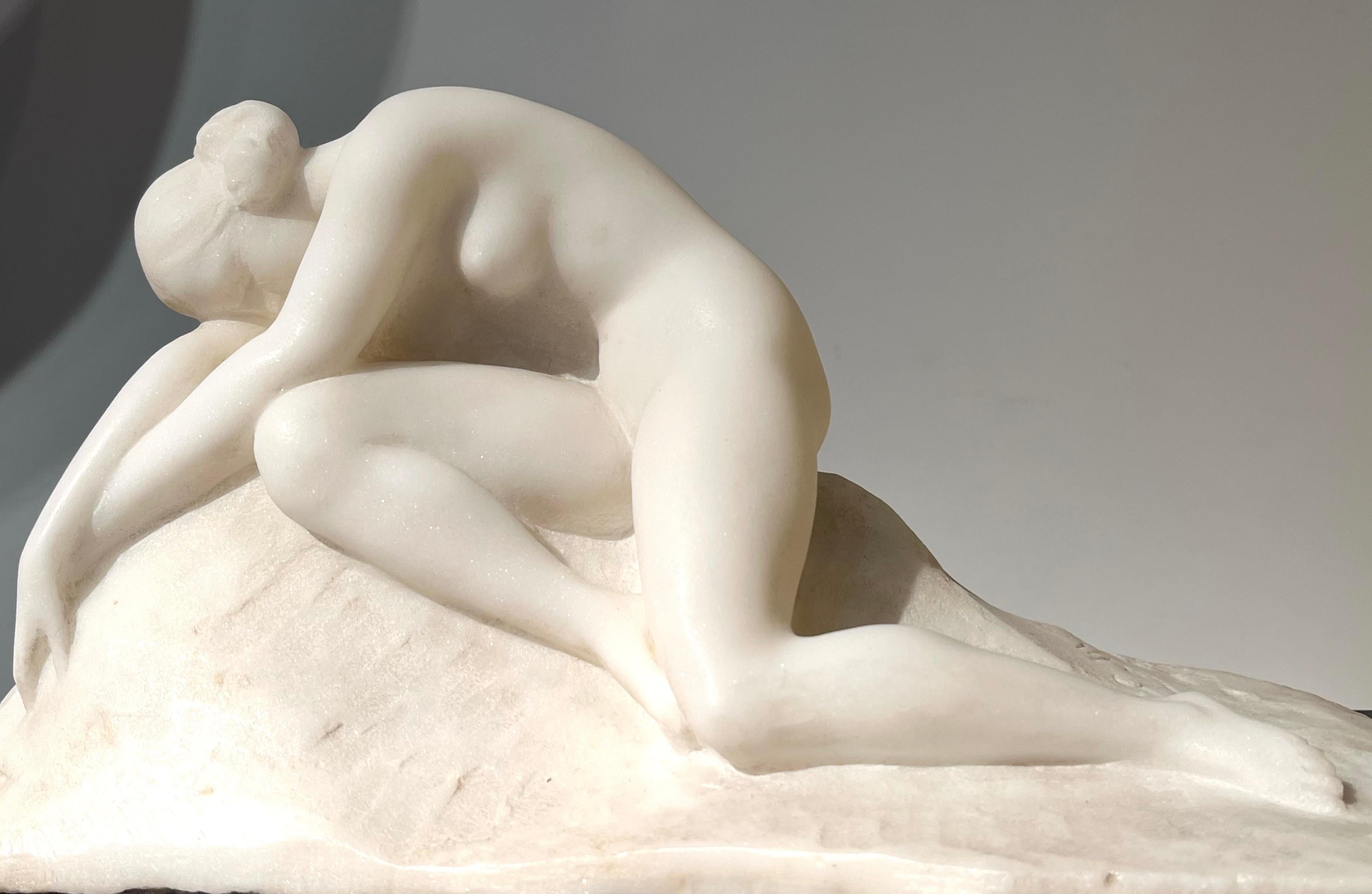 Français Francesco LA MONACA : « Nude », sculpture unique en marbre Art nouveau, vers 1910-15 en vente