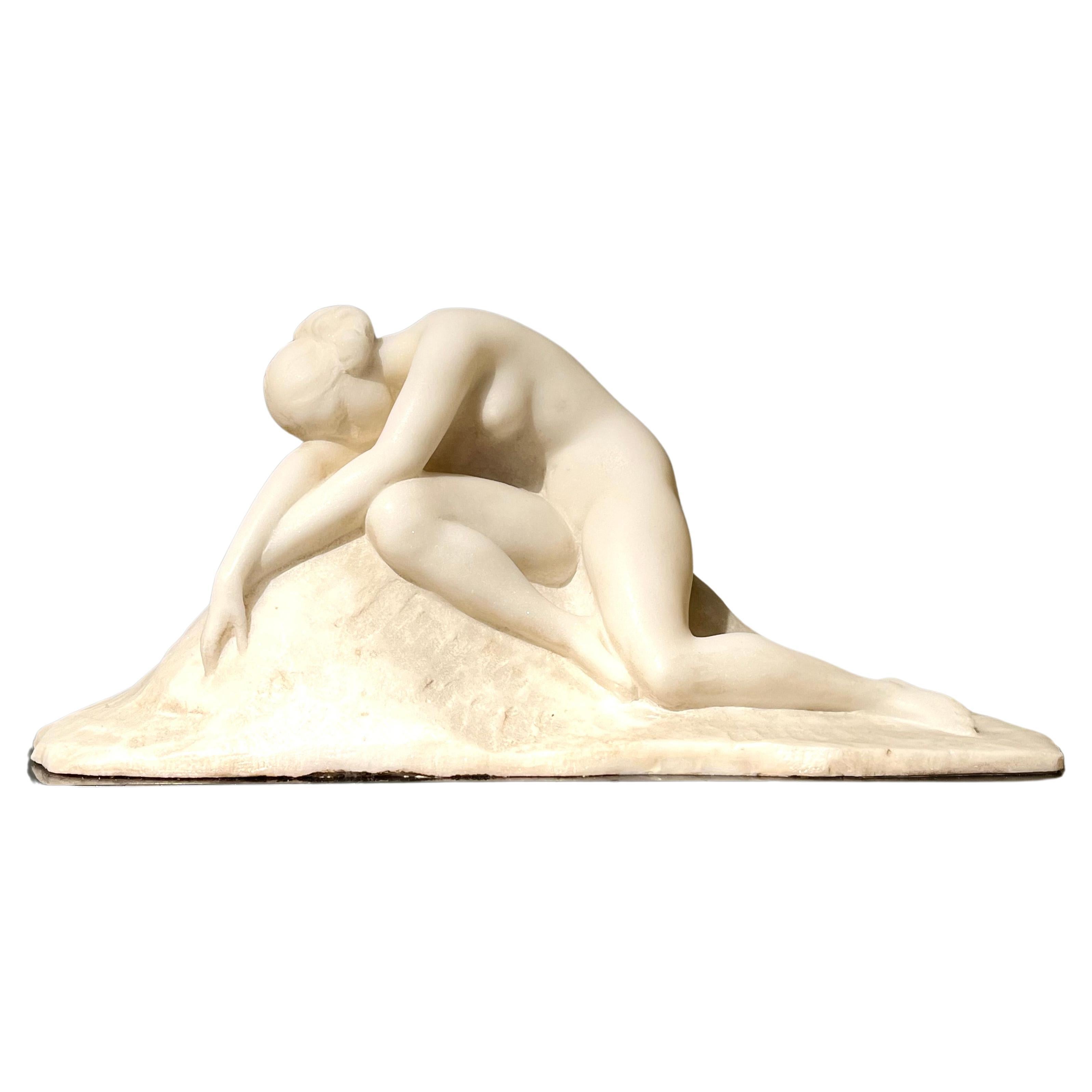 Francesco LA MONACA : "Nude", Unique Art nouveau marble sculpture, c. 1910-15