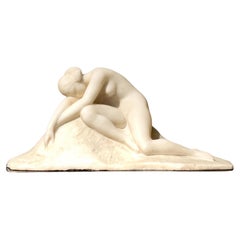 Antique Francesco LA MONACA : "Nude", Unique Art nouveau marble sculpture, c. 1910-15