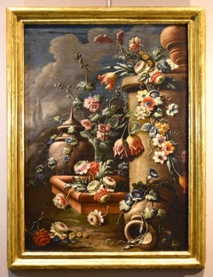 Still Life Flowers Garden Lavagna Paint 17/18th Century Oil on canvas Italian