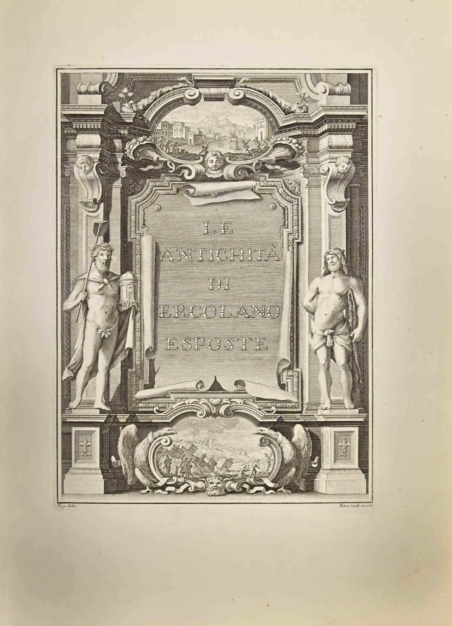 Francesco Lavega Figurative Print - Frontispiece of Antiquities of Herculaneum - Etching by F. Lavega - 18th Century