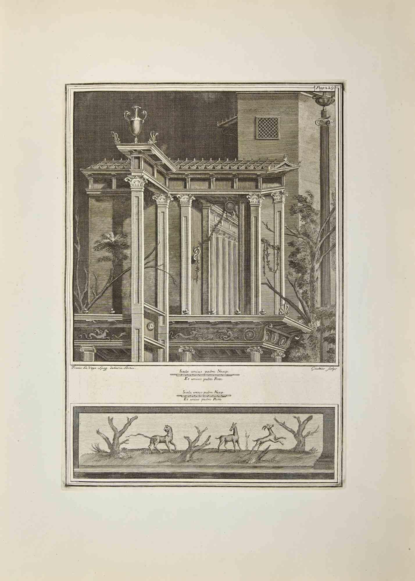 Temple tiré des "Antiquités d'Herculanum" est une gravure sur papier réalisée par Francesco Vega au XVIIIe siècle.

Signé sur la plaque.

Bonnes conditions.

La gravure appartient à la suite d'estampes "Antiquités d'Herculanum exposées" (titre