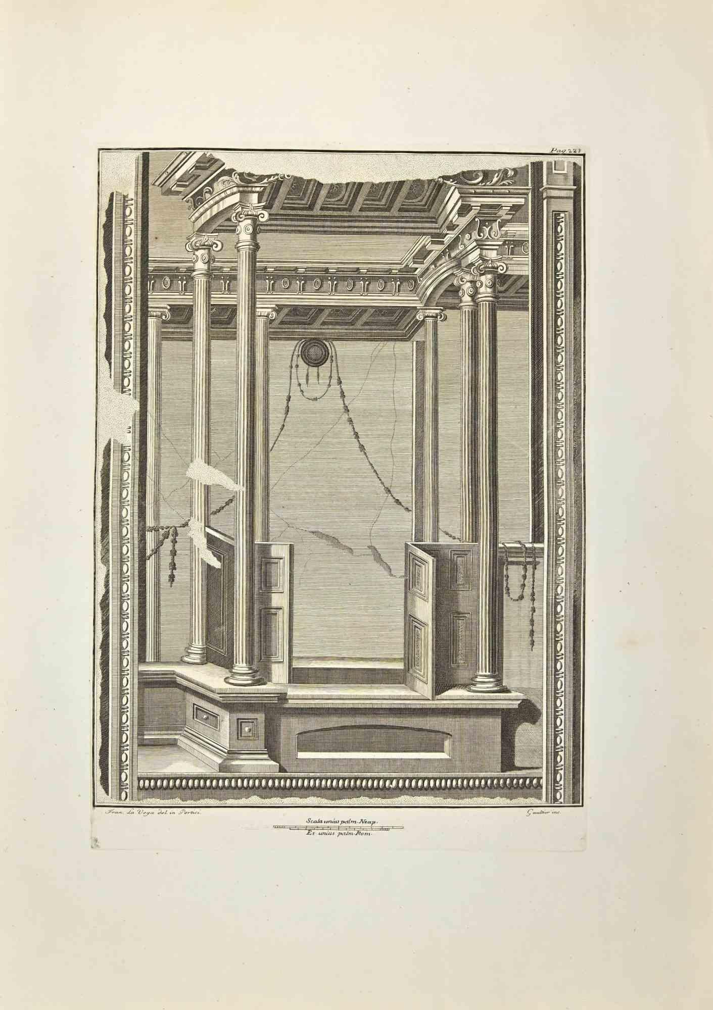 Figurative Print de Francesco Lavega - Templo de "Antigüedades de Herculano" - Aguafuerte de F. Lavega - Siglo XVIII