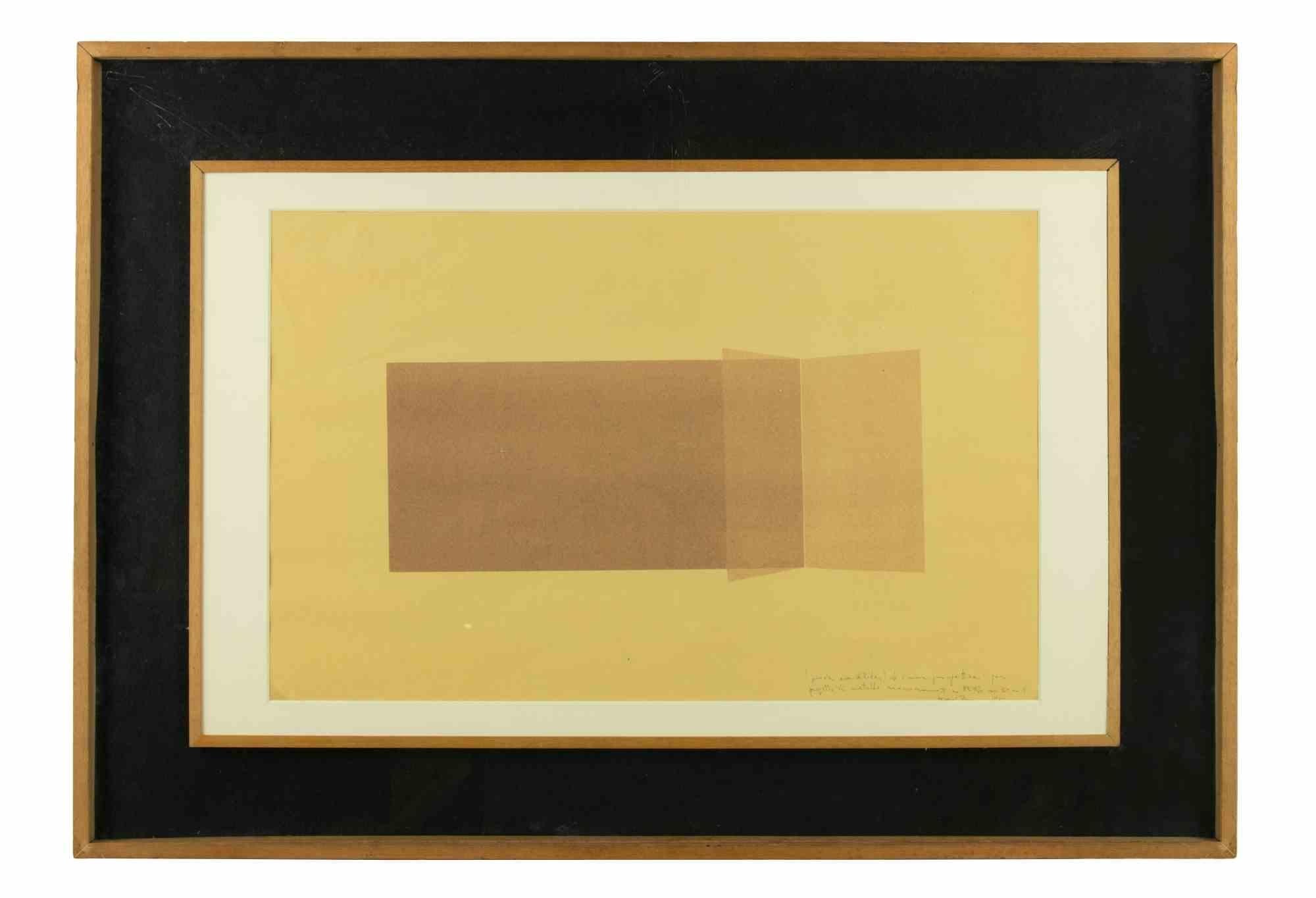 Abstract Print de Francesco Lo Savio - Visión en perspectiva lateral - Monotipo original de F. Lo Savio - 1979