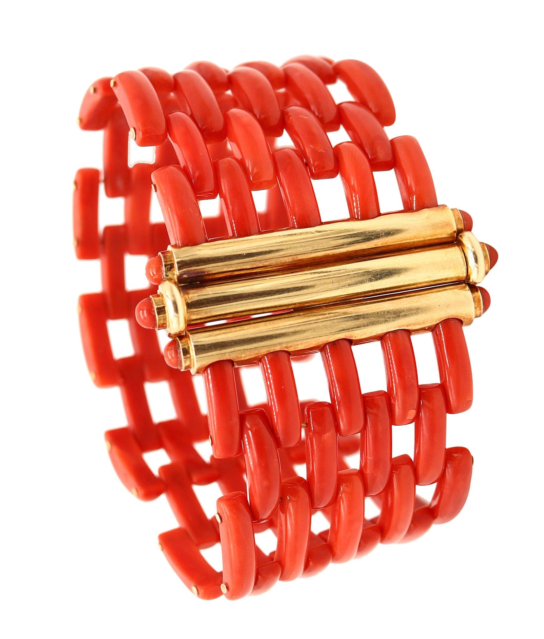 FRANCESCO LOFFREDO Bracciale flessibile in oro giallo 18Kt con coralli rossi