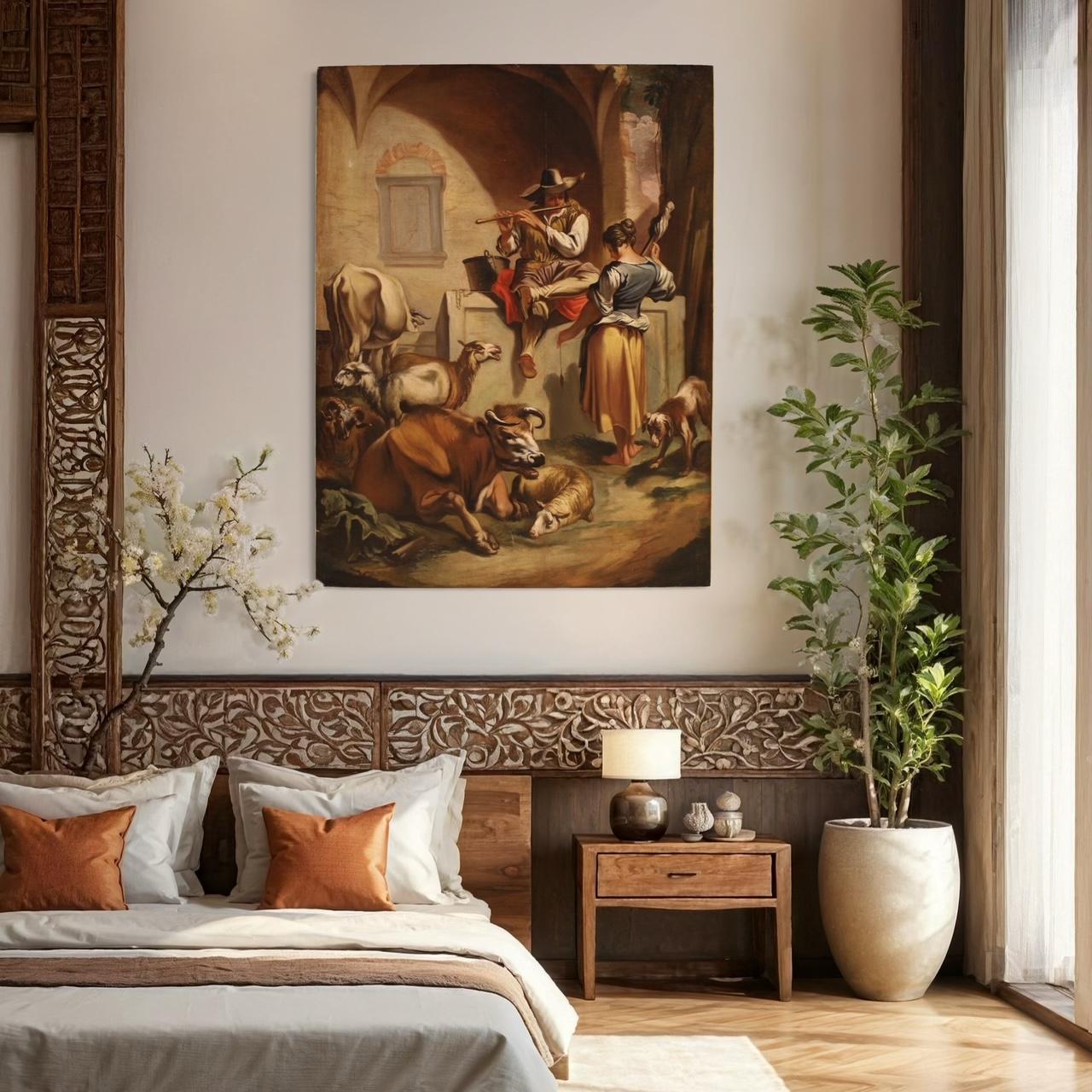 18. Jahrhundert Öl auf Leinwand Italienisch antike pastorale Szene Gemälde, 1750 im Angebot 9
