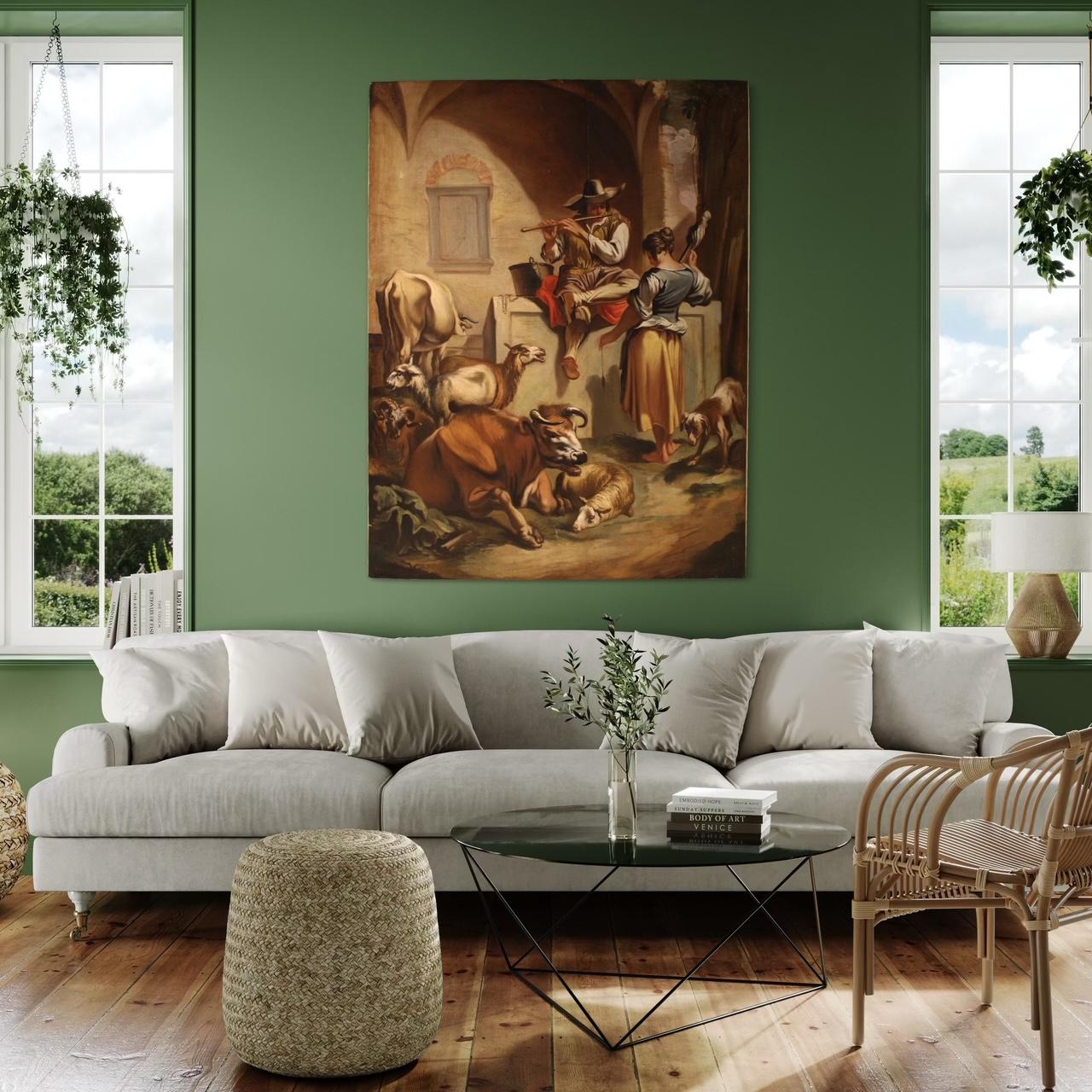 18. Jahrhundert Öl auf Leinwand Italienisch antike pastorale Szene Gemälde, 1750 im Angebot 10