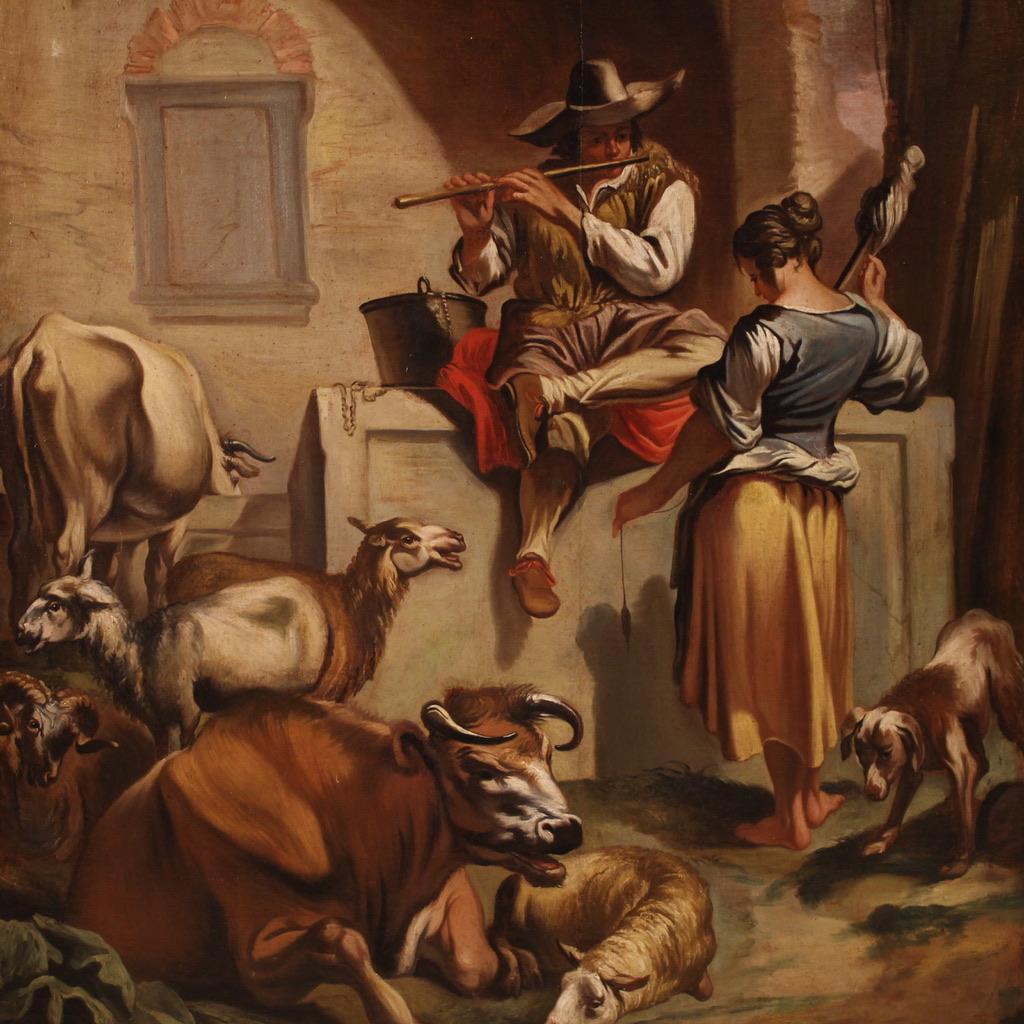 18. Jahrhundert Öl auf Leinwand Italienisch antike pastorale Szene Gemälde, 1750 – Painting von Francesco Londino