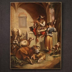 18th Century Oil on Canvas Italian Antique Pastoral Scene Painting, 1750