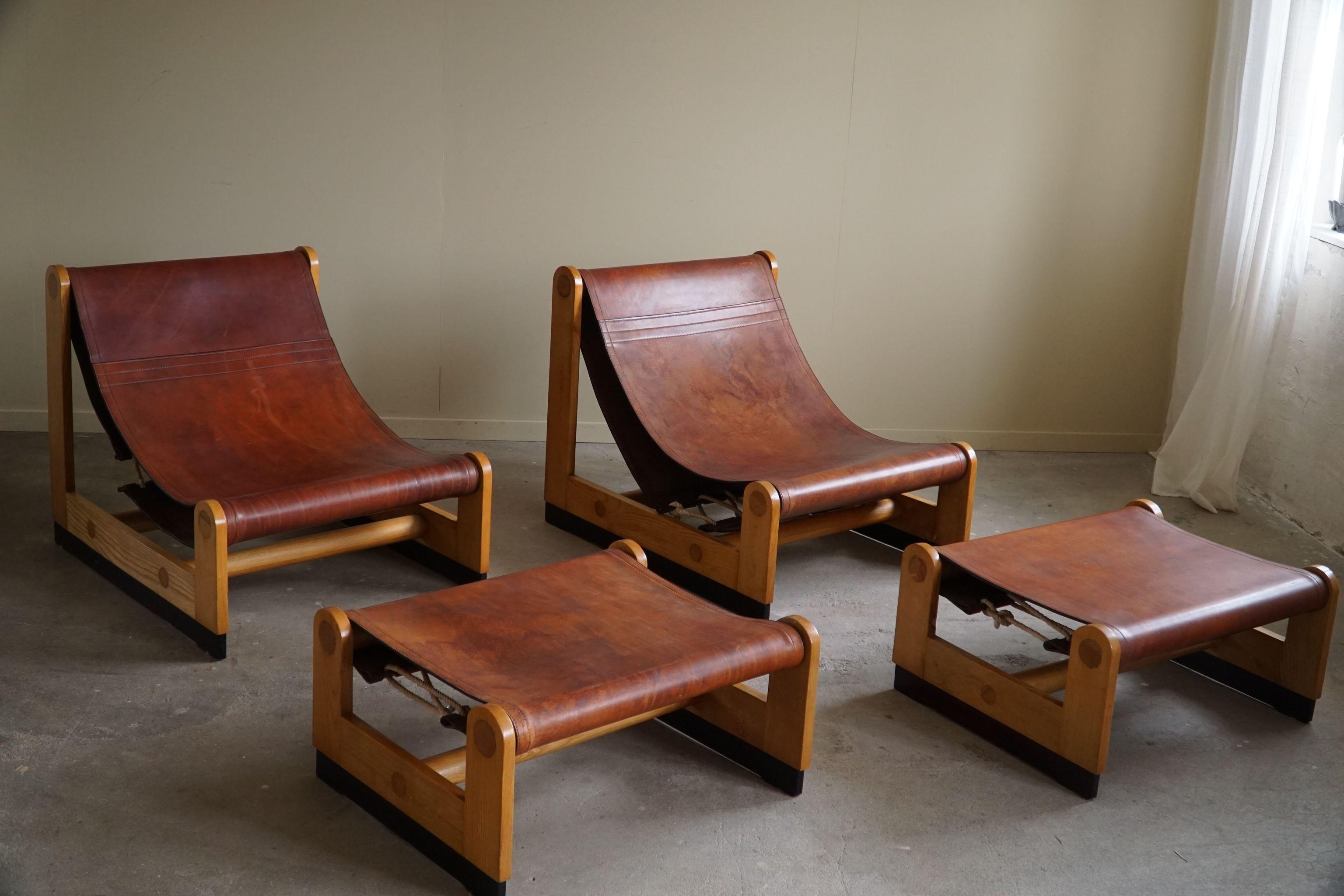 Francesco Lucianetti, Lounge Chairs in Leather & Elm, Italian Modern, 1960s For Sale 9