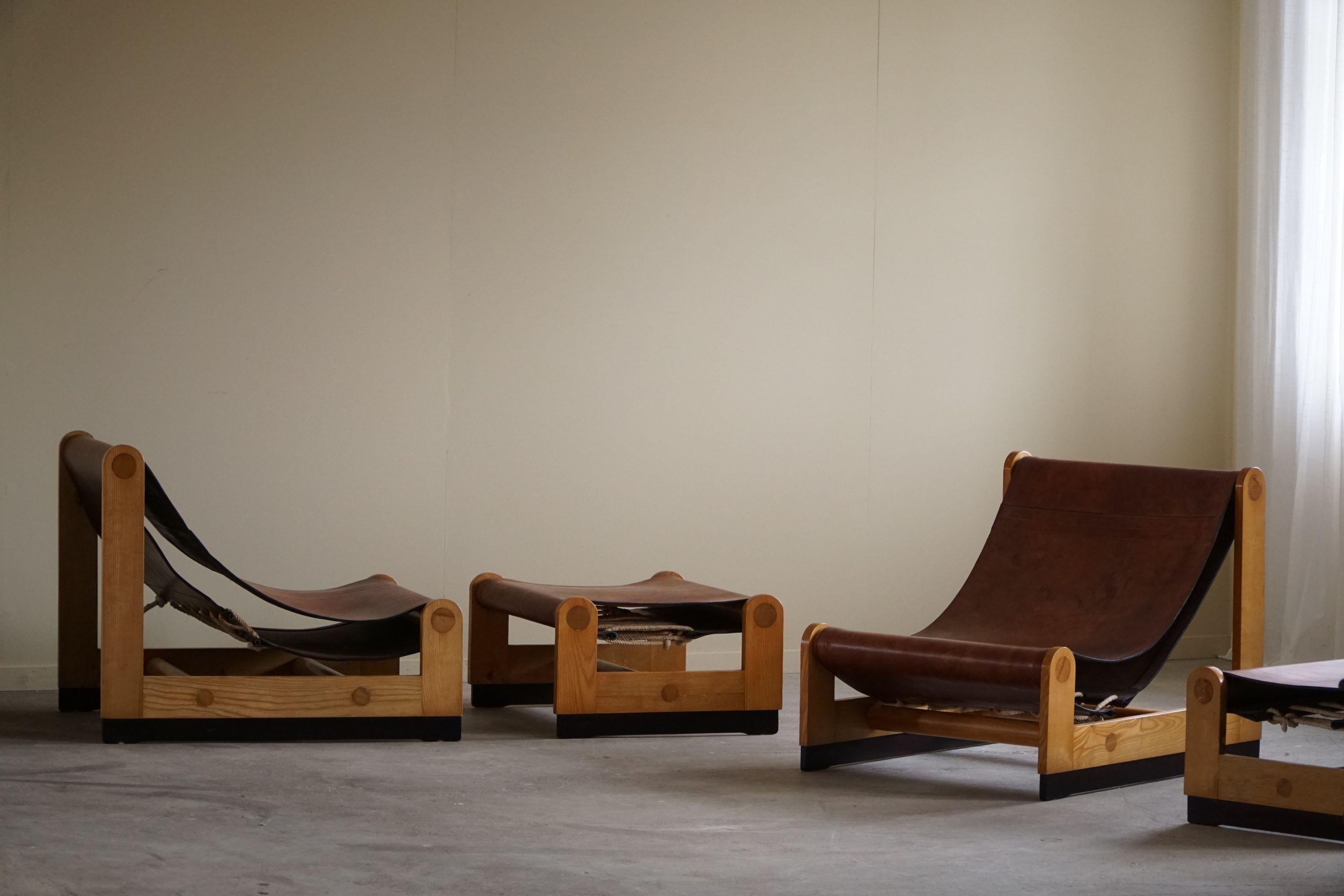 Francesco Lucianetti, Lounge Chairs in Leather & Elm, Italian Modern, 1960s For Sale 15