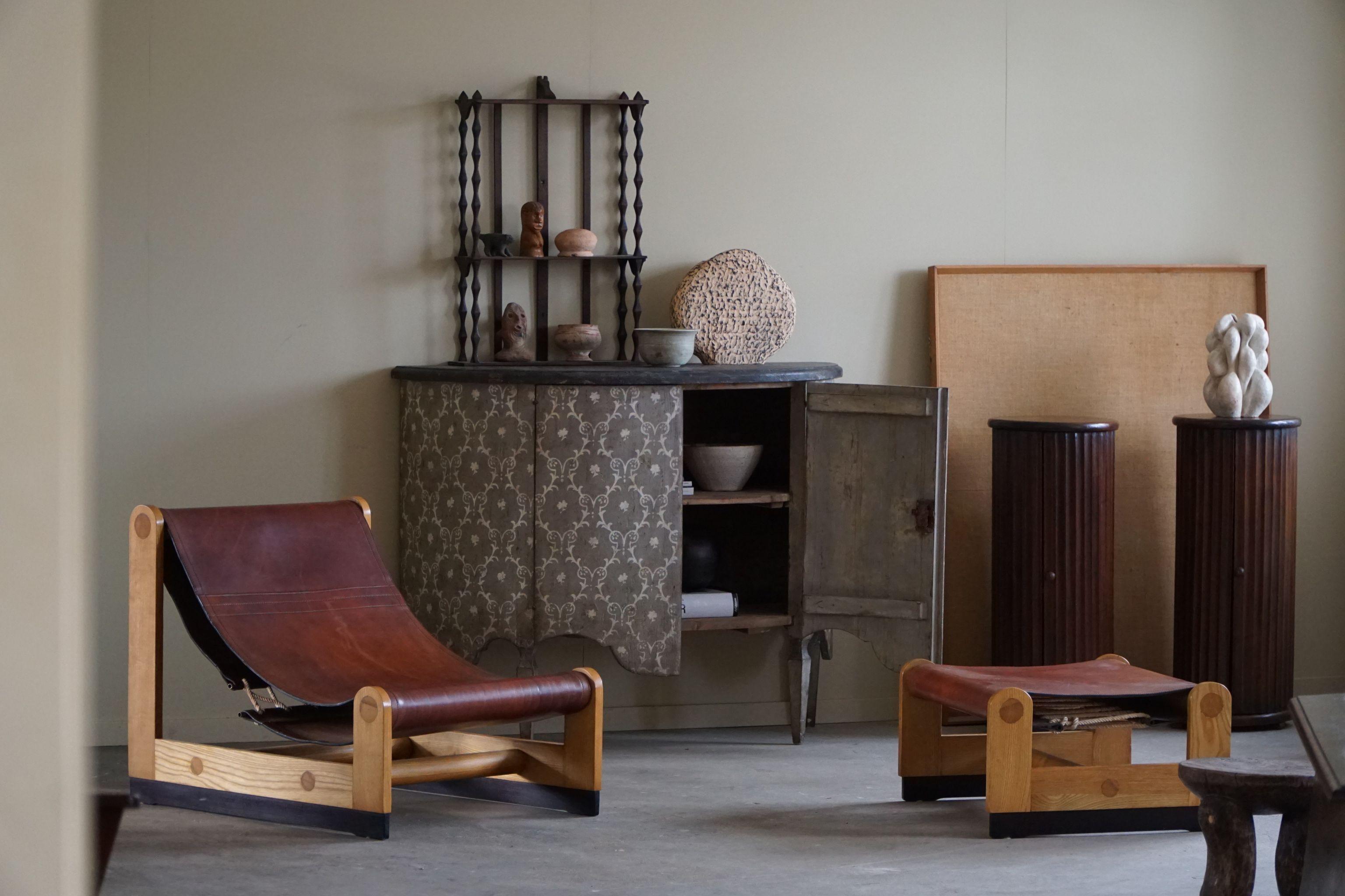 Mid-Century Modern Francesco Lucianetti, Lounge Chairs in Leather & Elm, Italian Modern, 1960s For Sale