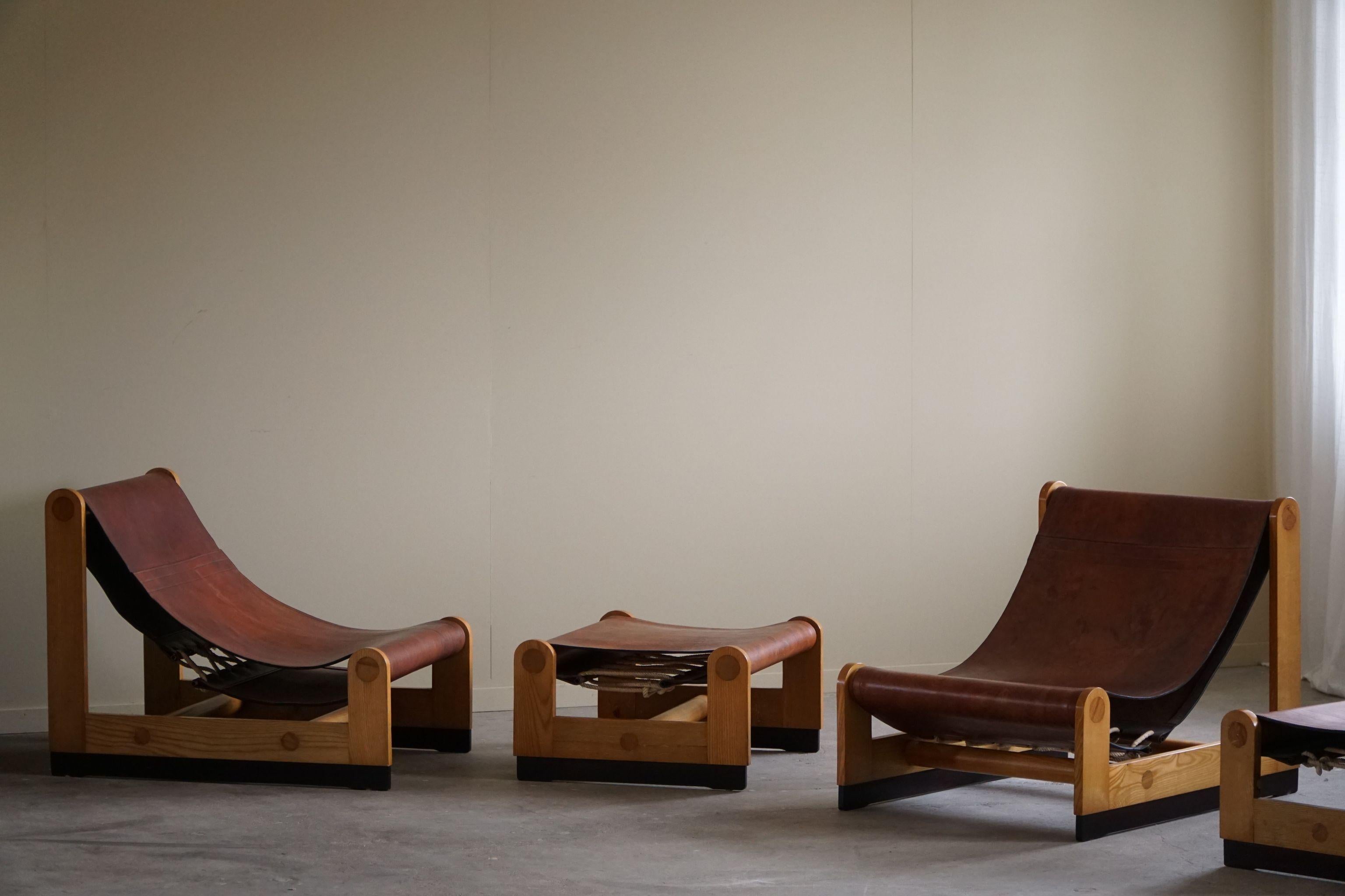 20th Century Francesco Lucianetti, Lounge Chairs in Leather & Elm, Italian Modern, 1960s For Sale