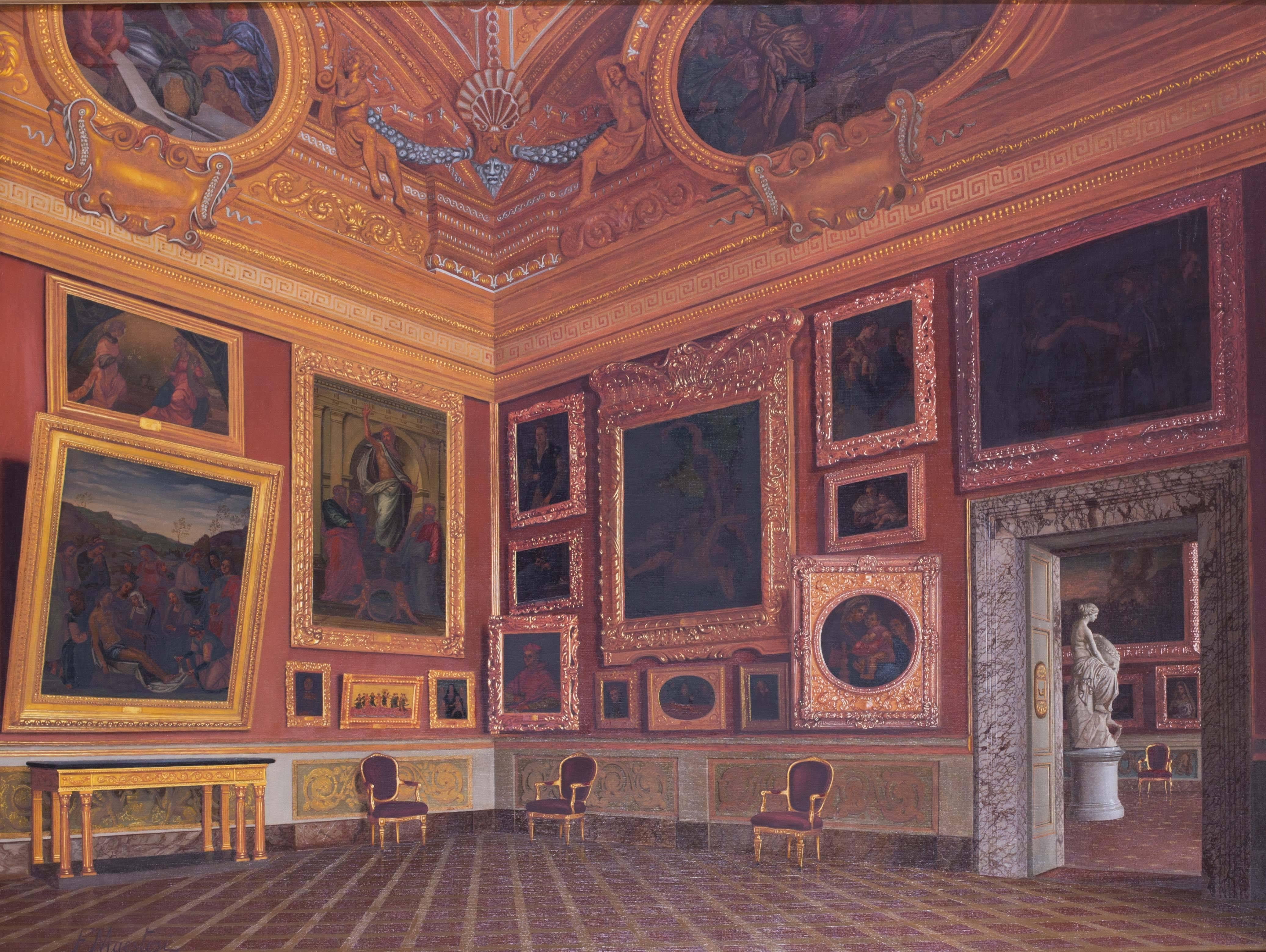 Pitti Palace, Florence, 19th Century Italian oil painting by Maestosi - Painting by Francesco Maestosi