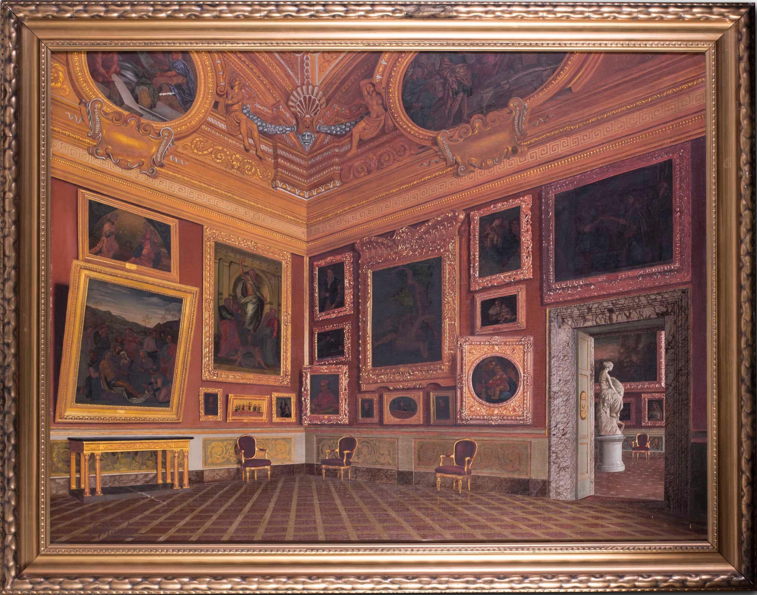 Francesco Maestosi Interior Painting - Pitti Palace, Florence, 19th Century Italian oil painting by Maestosi