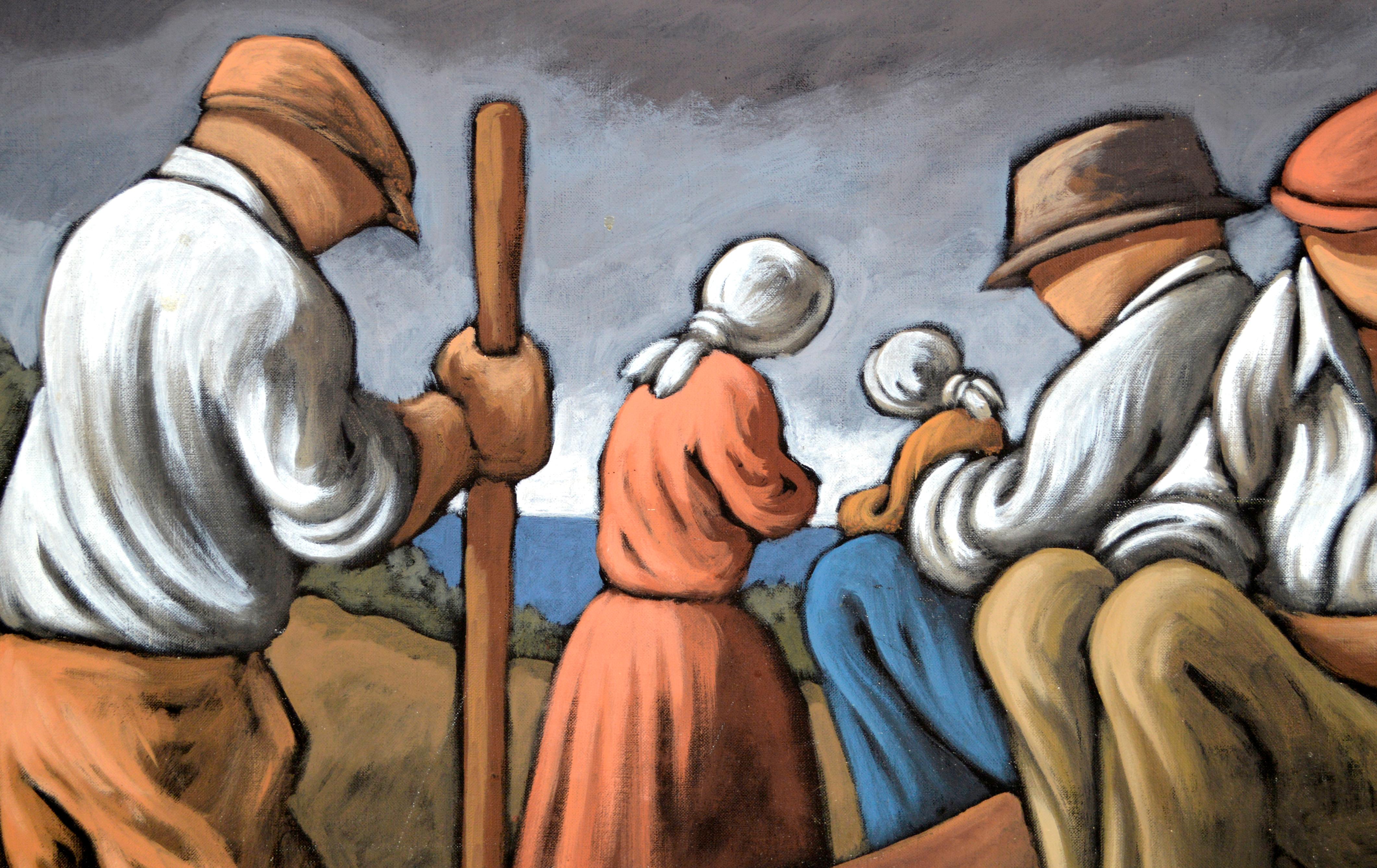 Olive Harvest in Southern Italy on Cold Coastal Morning Italian Riviera 

Olive Harvesters are bundled up against the cold and dust on a harvest morning, somewhere on the southern Italian coast by Francesco (Franco) Matera (Italy 20th C).

Presented