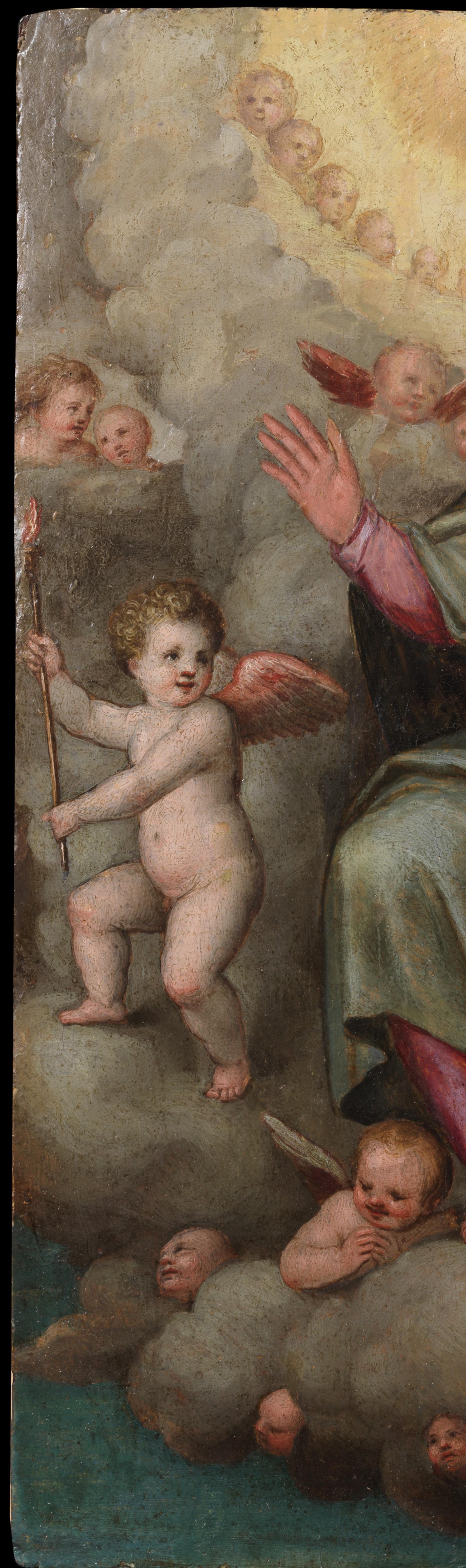 16th Century Assumption of Mary Francesco Mati Madonna  Oil on Panel Yellow Red in vendita 4