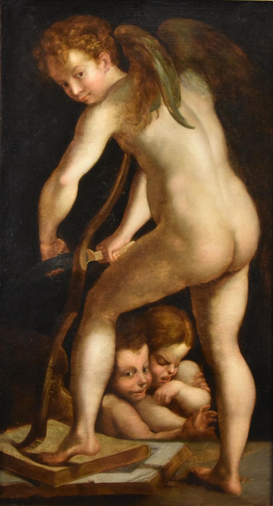 Cupid Portrait Parmigianino Paint 17/18th Century Oil on canvas Old master Italy - Painting by Francesco Mazzola, Known As Il Parmigianino (parme, 1503 - 1540) 