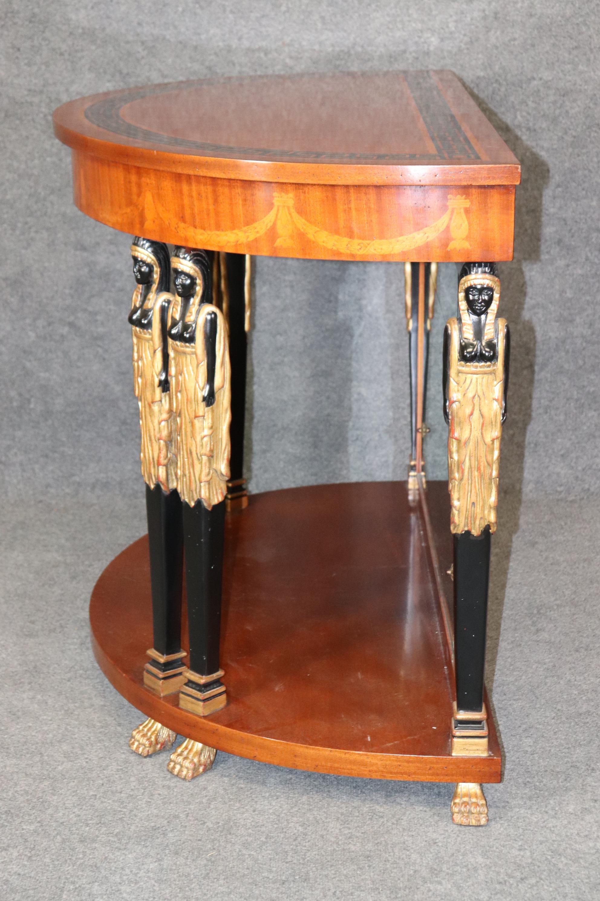 Francesco Molon Italian Egyptian Revival Figural Inlaid Satinwood Console Table In Good Condition For Sale In Swedesboro, NJ