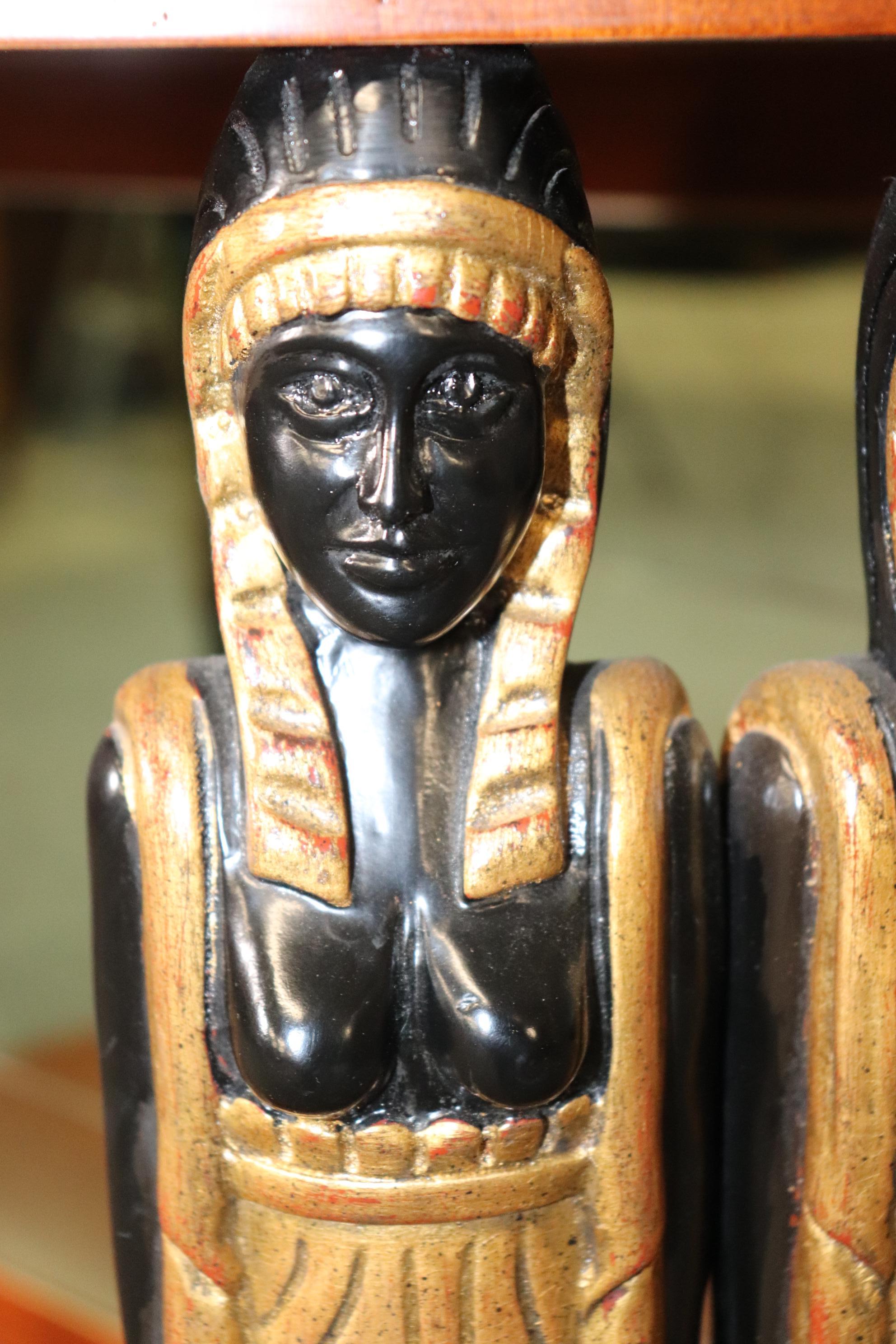 Contemporary Francesco Molon Italian Egyptian Revival Figural Inlaid Satinwood Console Table For Sale
