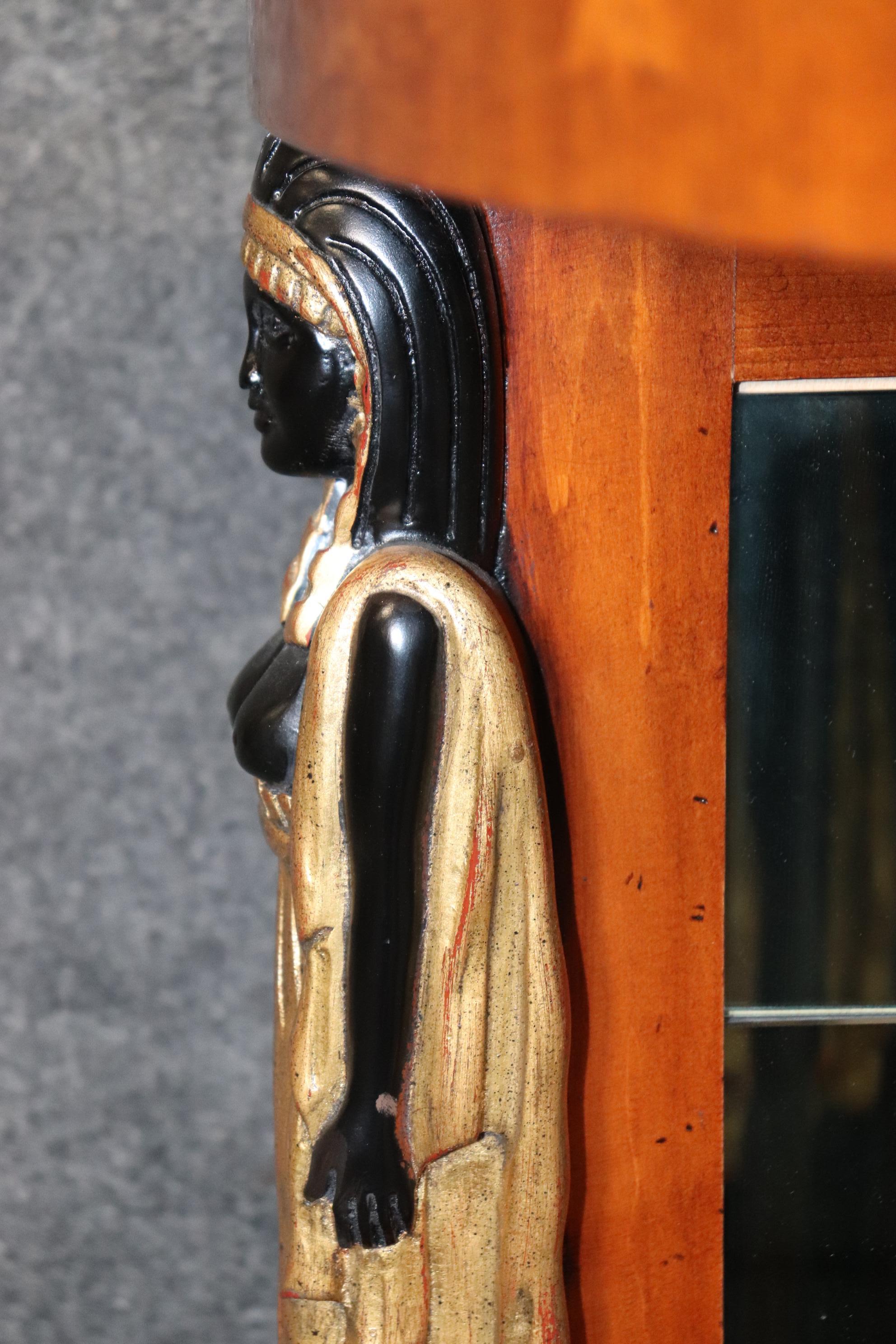 Mirror Francesco Molon Italian Egyptian Revival Figural Inlaid Satinwood Console Table For Sale