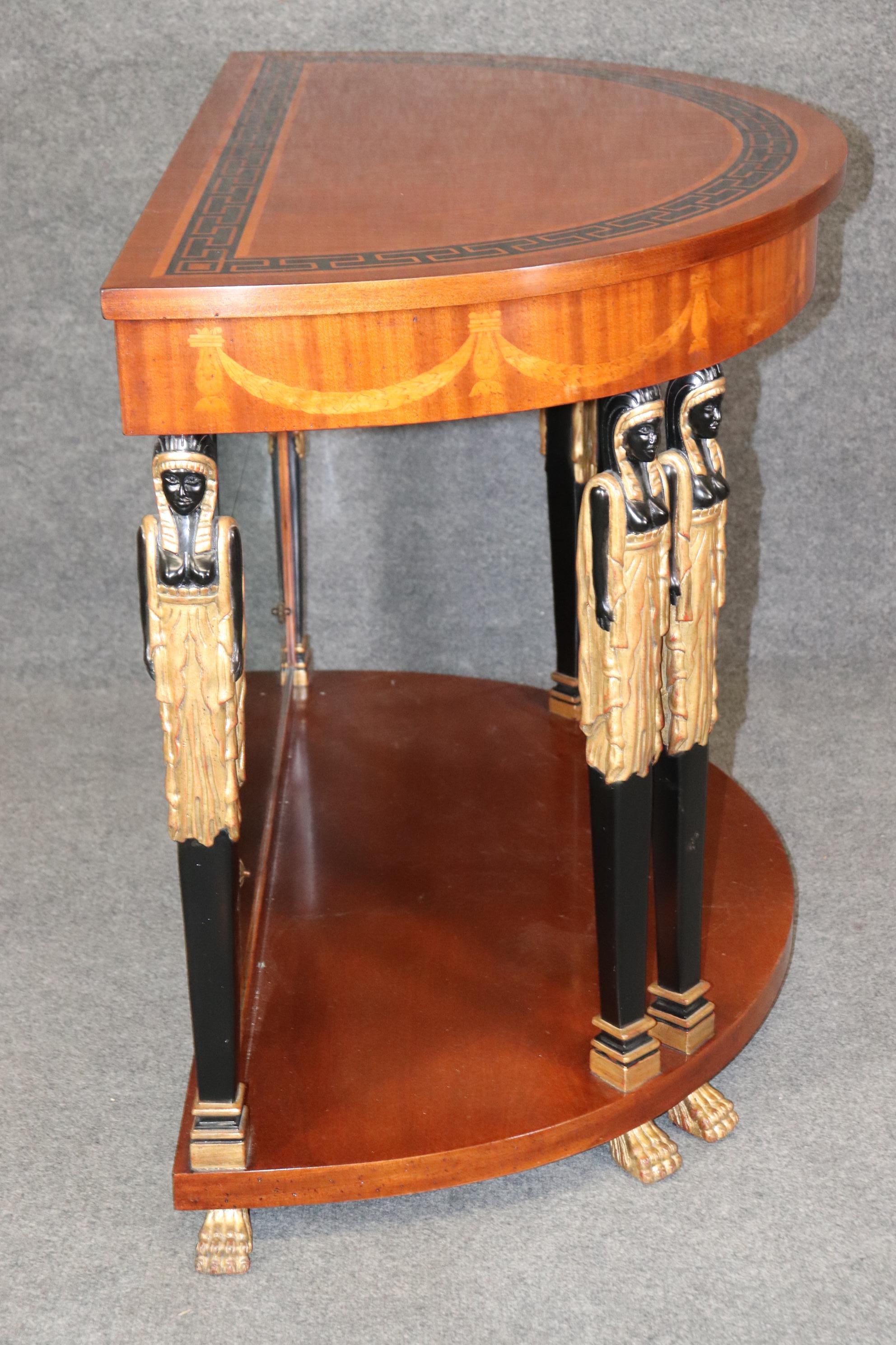 Francesco Molon Italian Egyptian Revival Figural Inlaid Satinwood Console Table For Sale 3