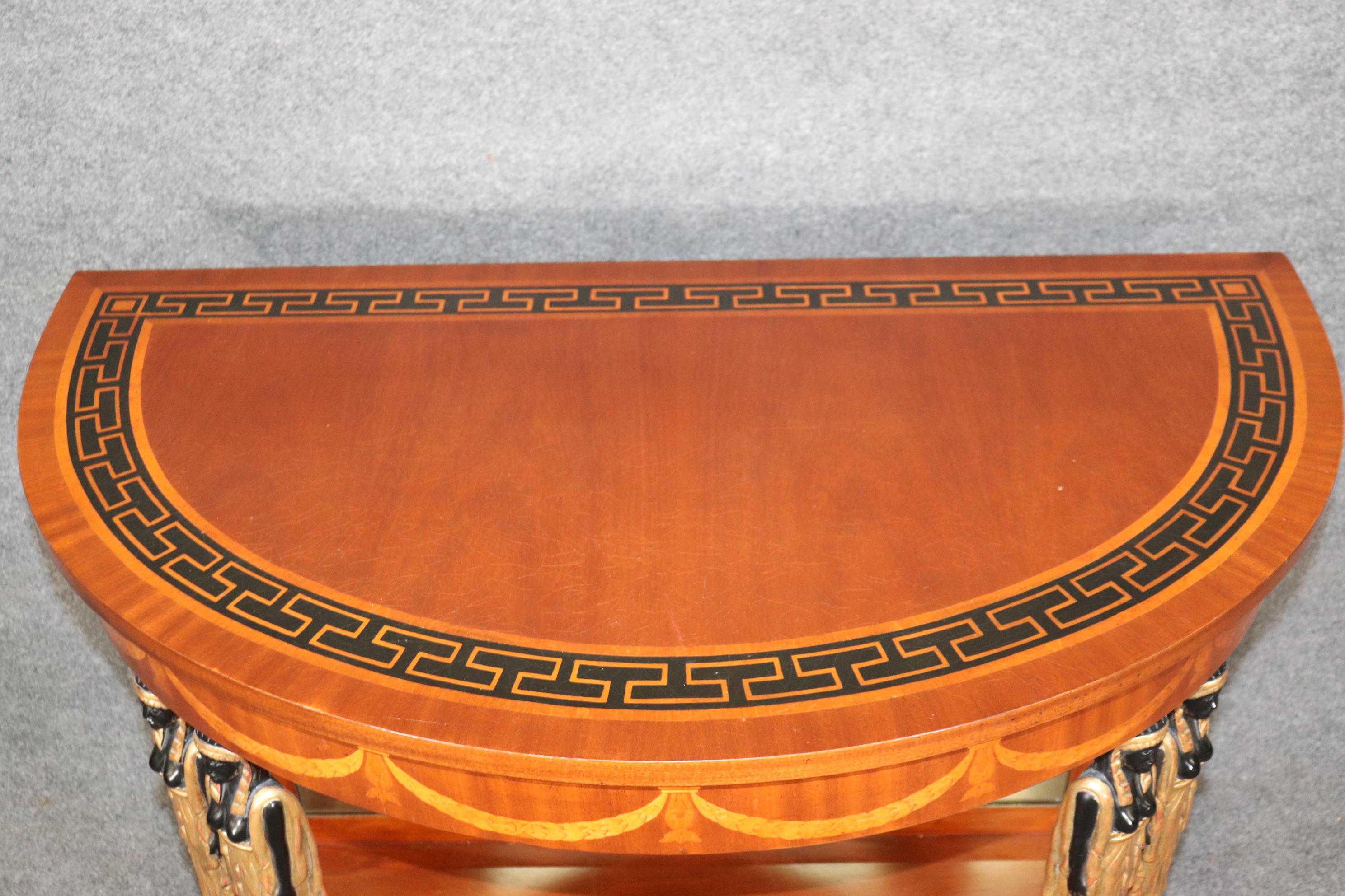 Francesco Molon Italian Egyptian Revival Figural Inlaid Satinwood Console Table For Sale 4