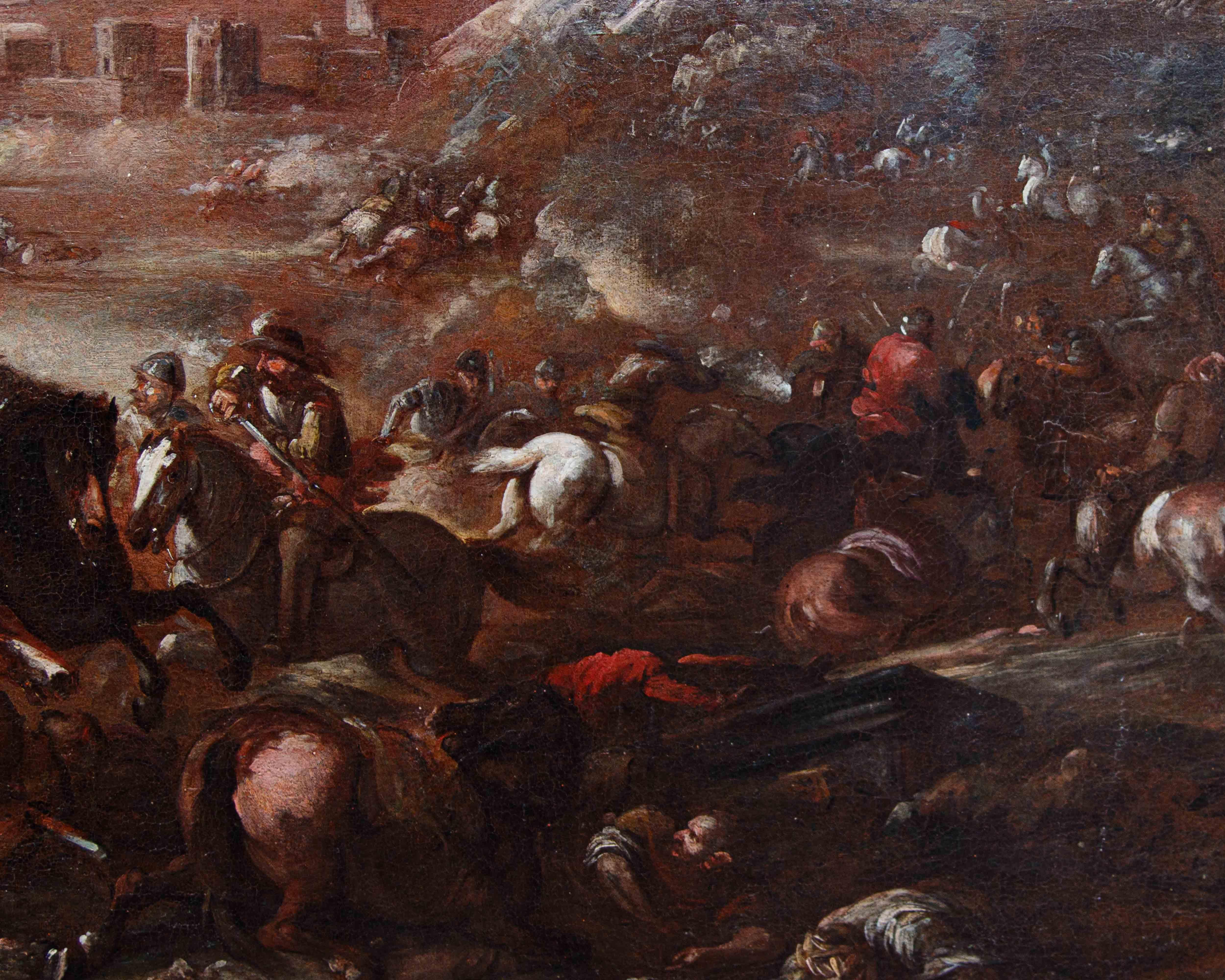 Scena di battaglia - Figurative Painting Brown di Francesco Monti called 'Brescianino delle Battaglie (Brescia, 1646 - Parma, 1703)
