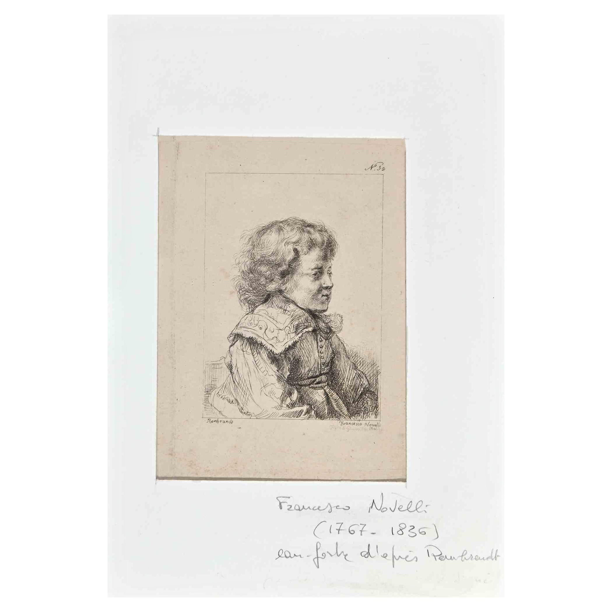 Das Porträt ist eine Original-Radierung aus dem frühen 19. Jahrhundert nach Rembrandt von Francesco Novelli (1767-1836).

Signiert auf der Platte, auf der linken Platte signiert" Rembrandt".

Enthalten ist ein weißes Passepartout: 22x 15 cm

In