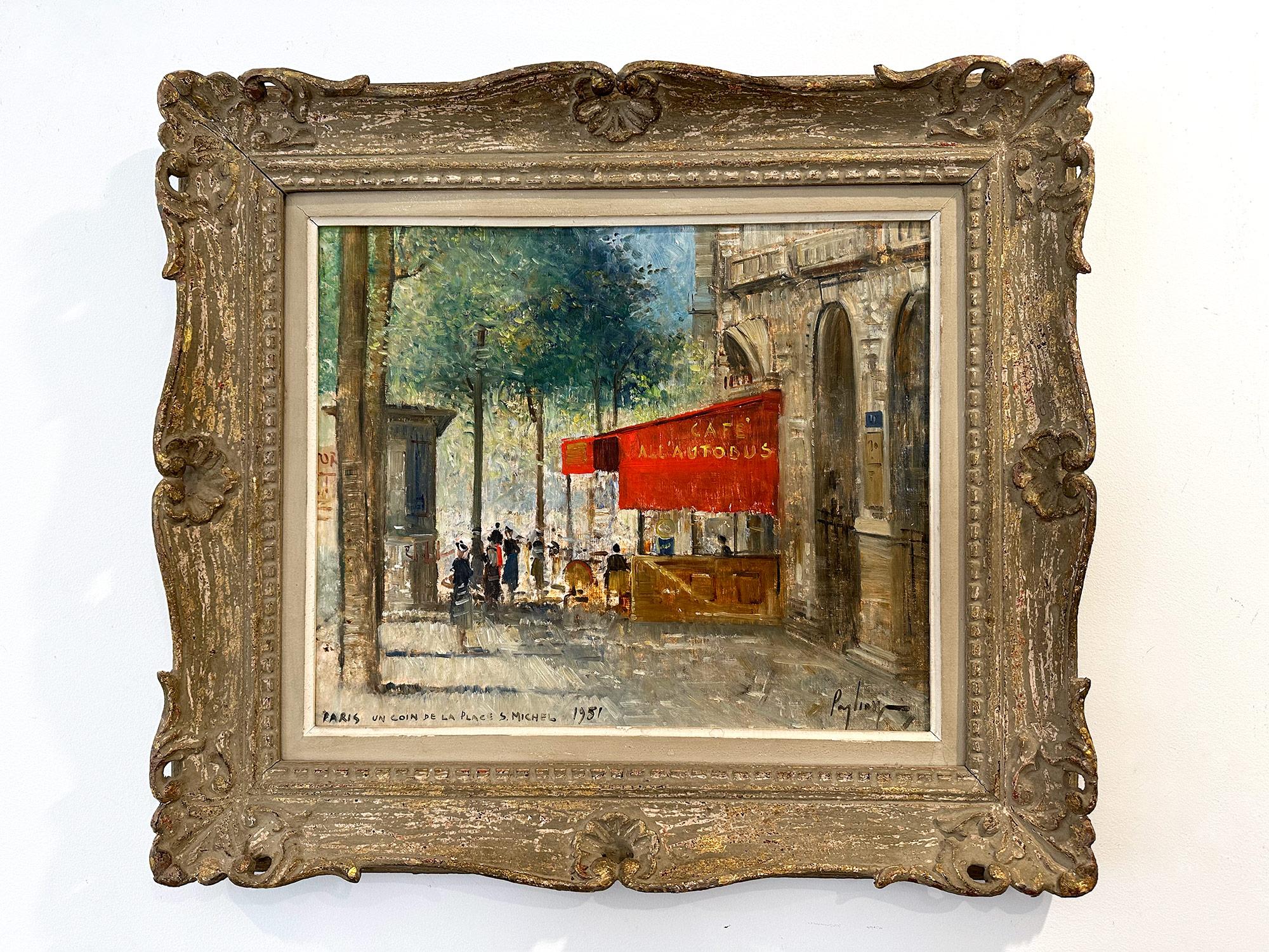 « Paris, Un Coin De La Place St. Michel » Peinture à l'huile impressionniste sur toile en vente 13