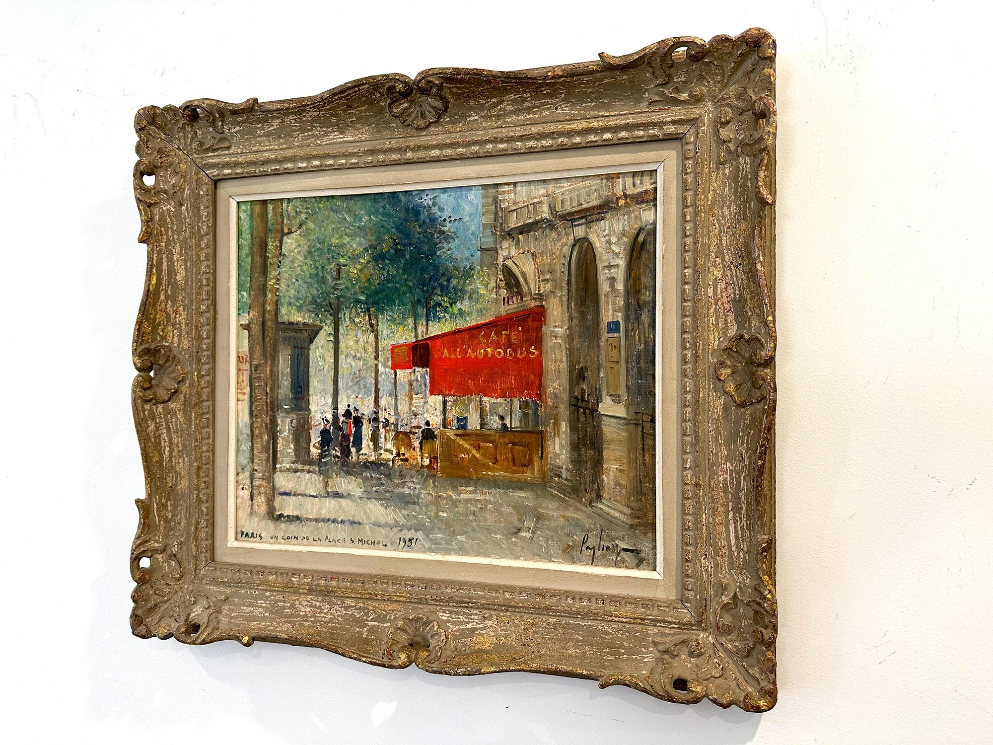 « Paris, Un Coin De La Place St. Michel » Peinture à l'huile impressionniste sur toile en vente 14