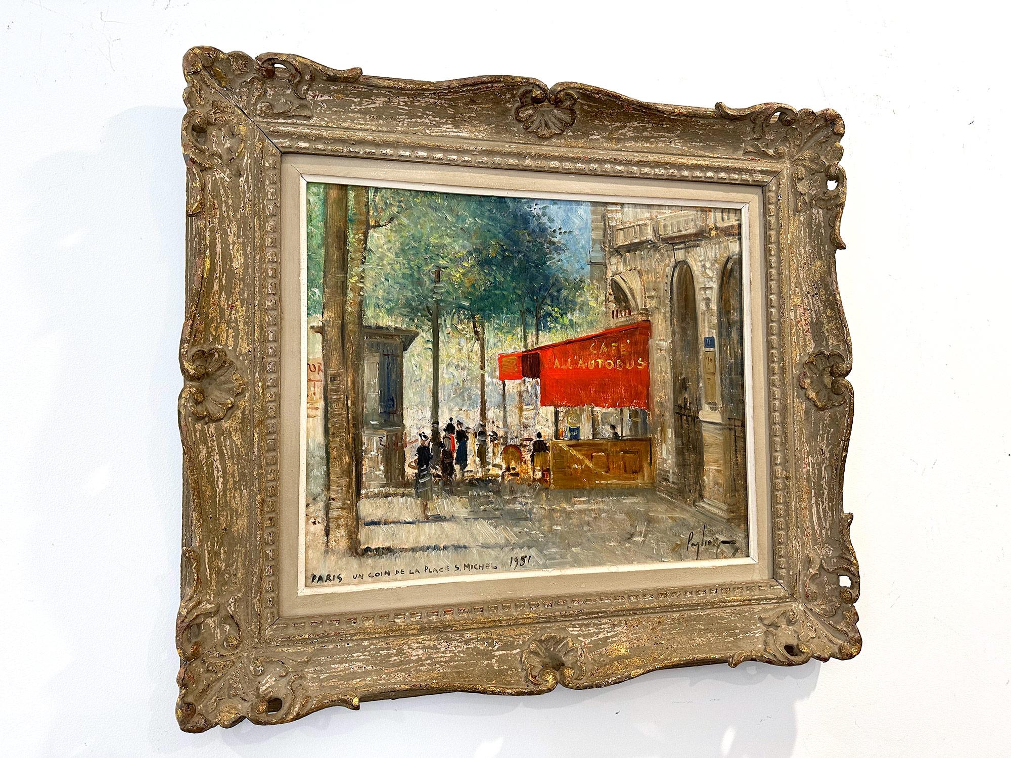 « Paris, Un Coin De La Place St. Michel » Peinture à l'huile impressionniste sur toile en vente 15