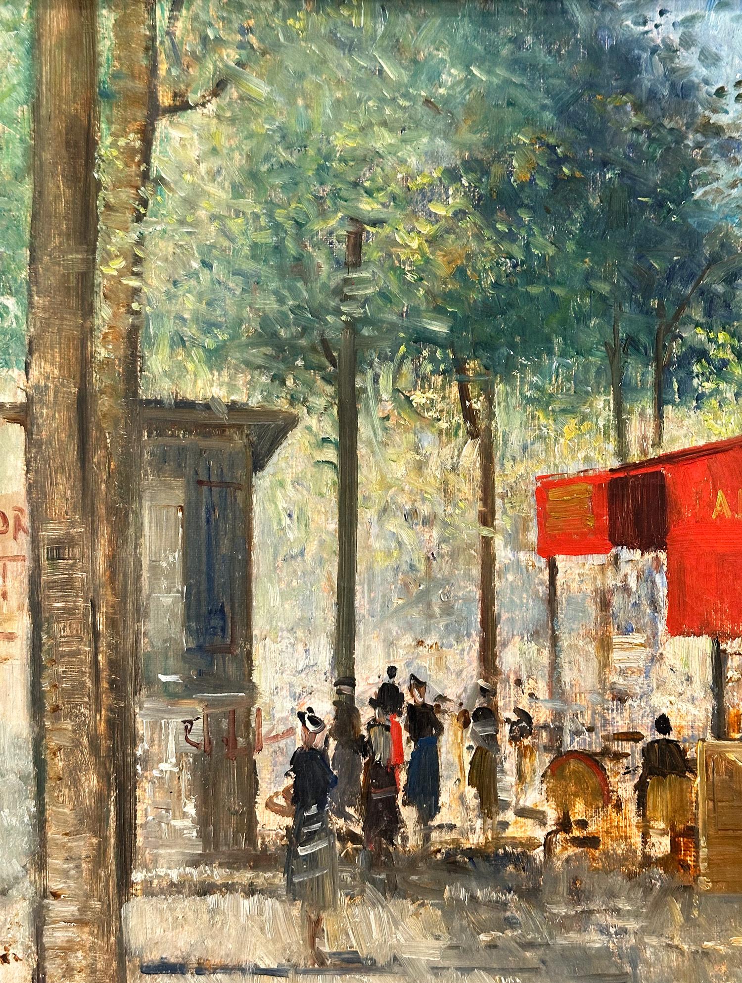 « Paris, Un Coin De La Place St. Michel » Peinture à l'huile impressionniste sur toile - Post-impressionnisme Painting par  Francesco Pagliazzi