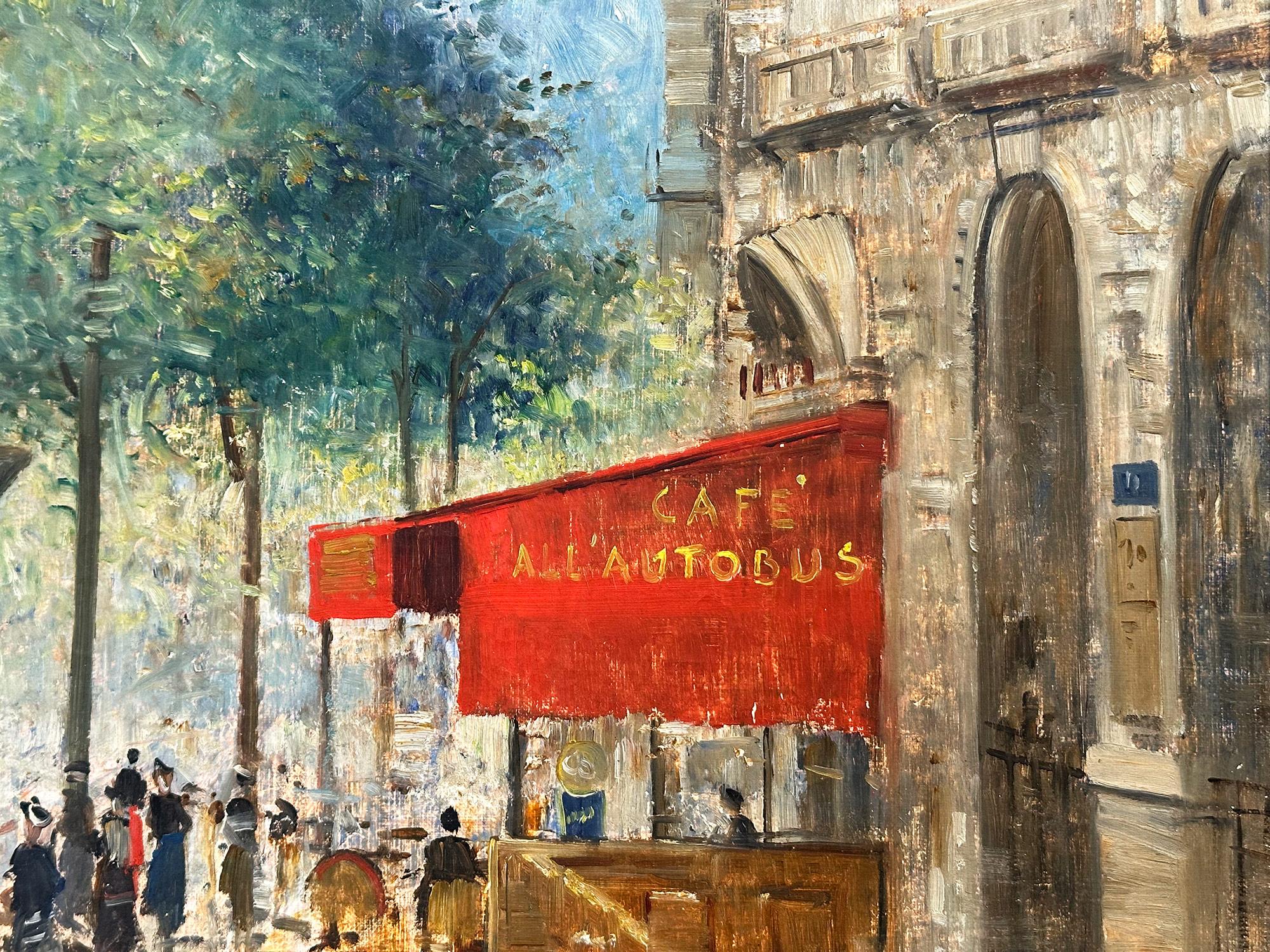 Une belle huile sur toile de l'artiste français, 
Francesco Pagliazzi. Pagliazzi était un peintre français connu pour ses paysages urbains riches en couleurs décrivant l'époque de sa génération. De Milan à Monte Carlo en passant par Paris, sa soif