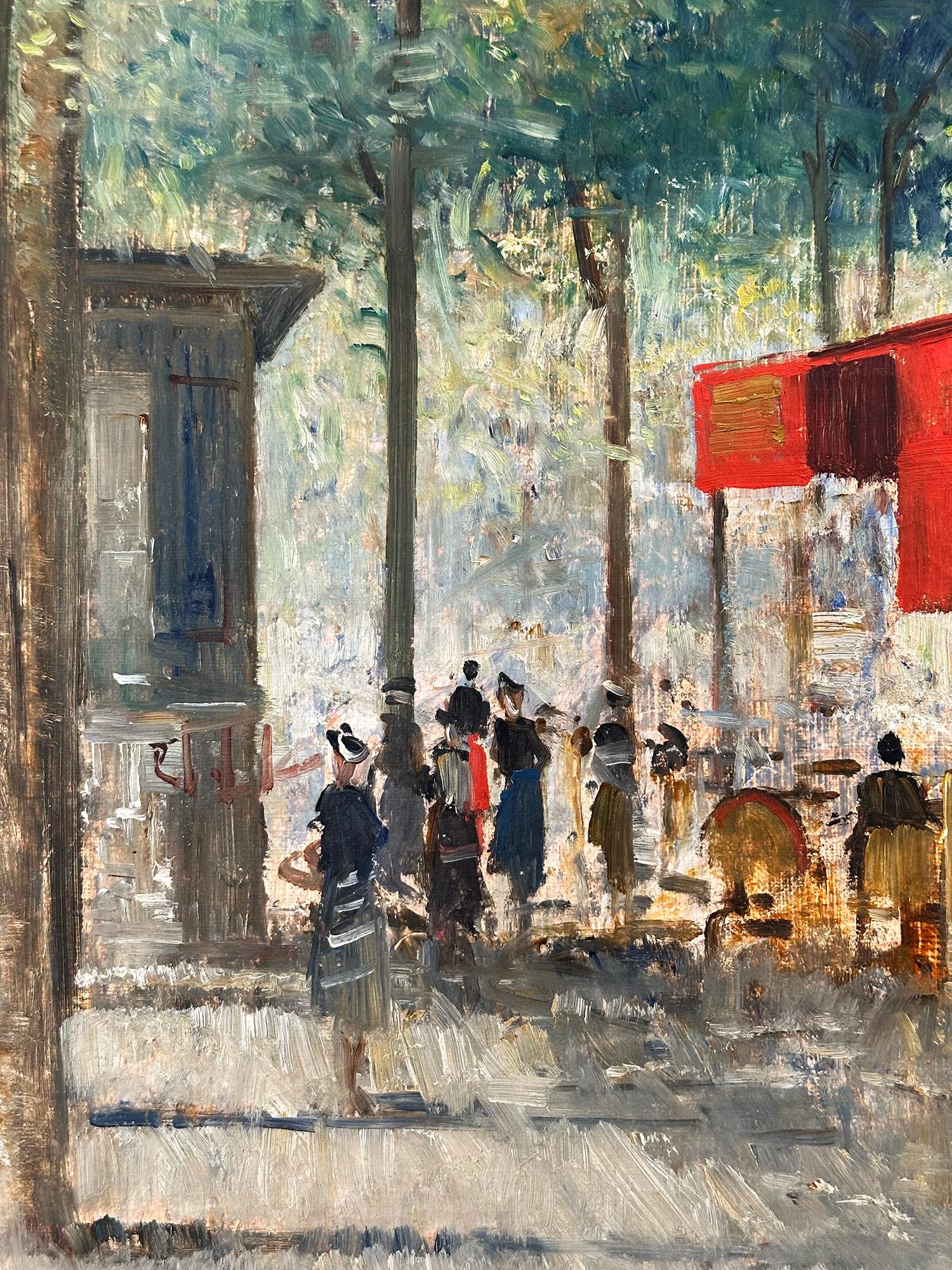 « Paris, Un Coin De La Place St. Michel » Peinture à l'huile impressionniste sur toile en vente 1