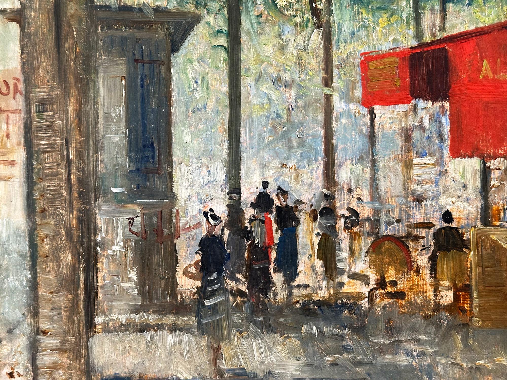 « Paris, Un Coin De La Place St. Michel » Peinture à l'huile impressionniste sur toile en vente 3