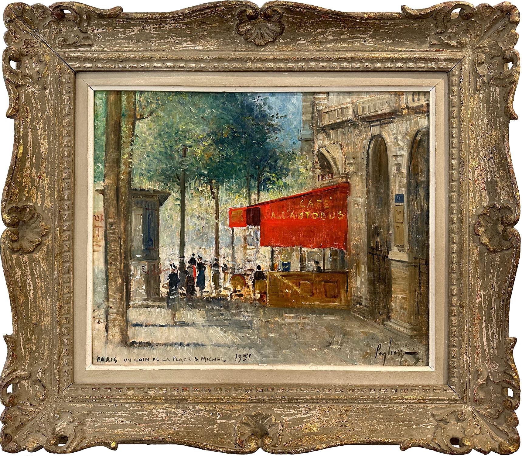 Figurative Painting  Francesco Pagliazzi - « Paris, Un Coin De La Place St. Michel » Peinture à l'huile impressionniste sur toile