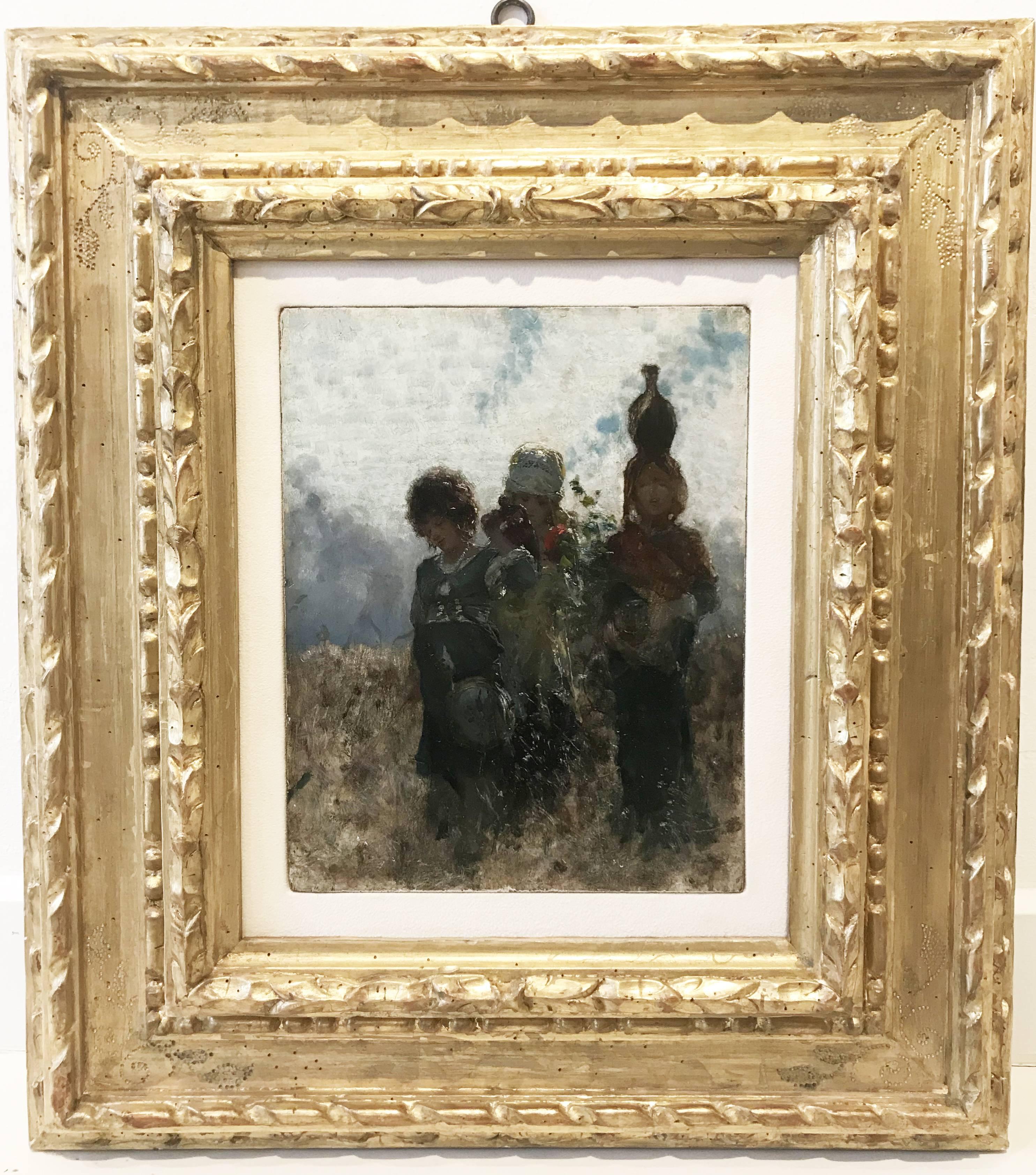 Going to market by Michetti, 19th Century. Impressionism Figurative Painting For Sale 2