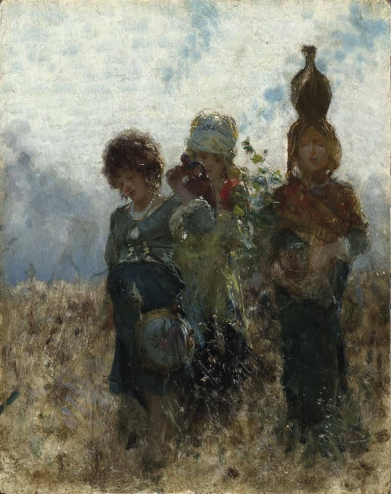 Francesco Paolo Michetti Portrait Painting - Going to market by Michetti, 19th Century. Impressionism Figurative Painting