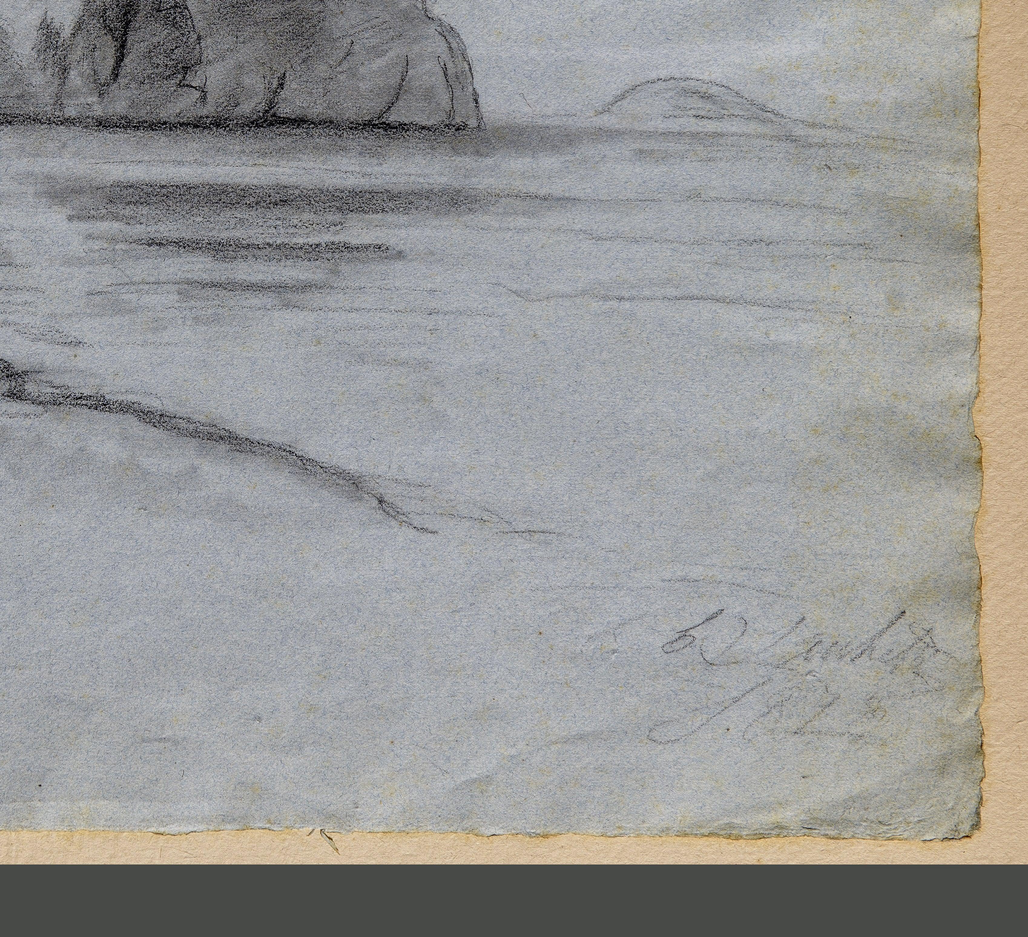 Romantique Francesco Paolo Michetti Period Italian Landscape Signed Drawing en vente