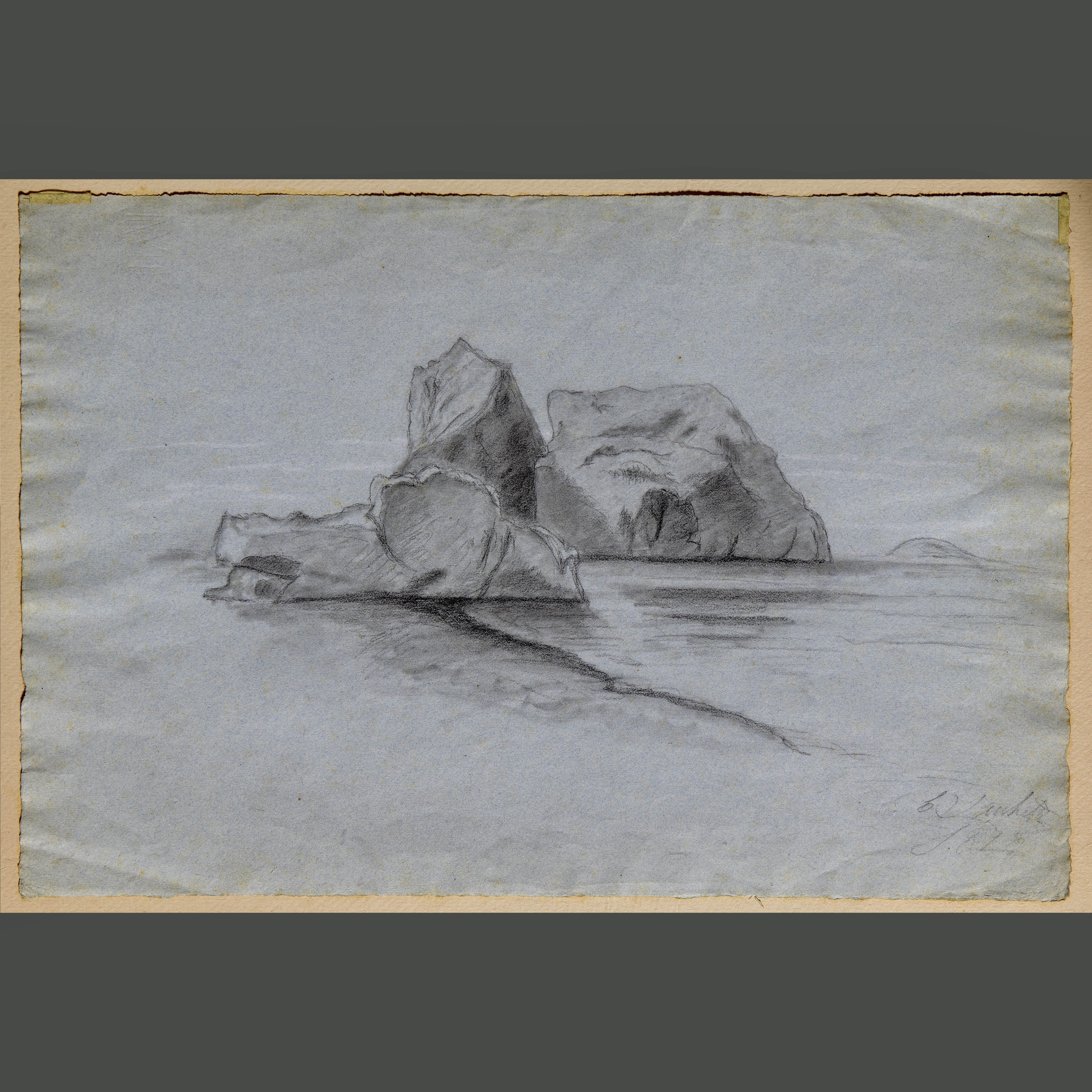 XIXe siècle Francesco Paolo Michetti Period Italian Landscape Signed Drawing en vente