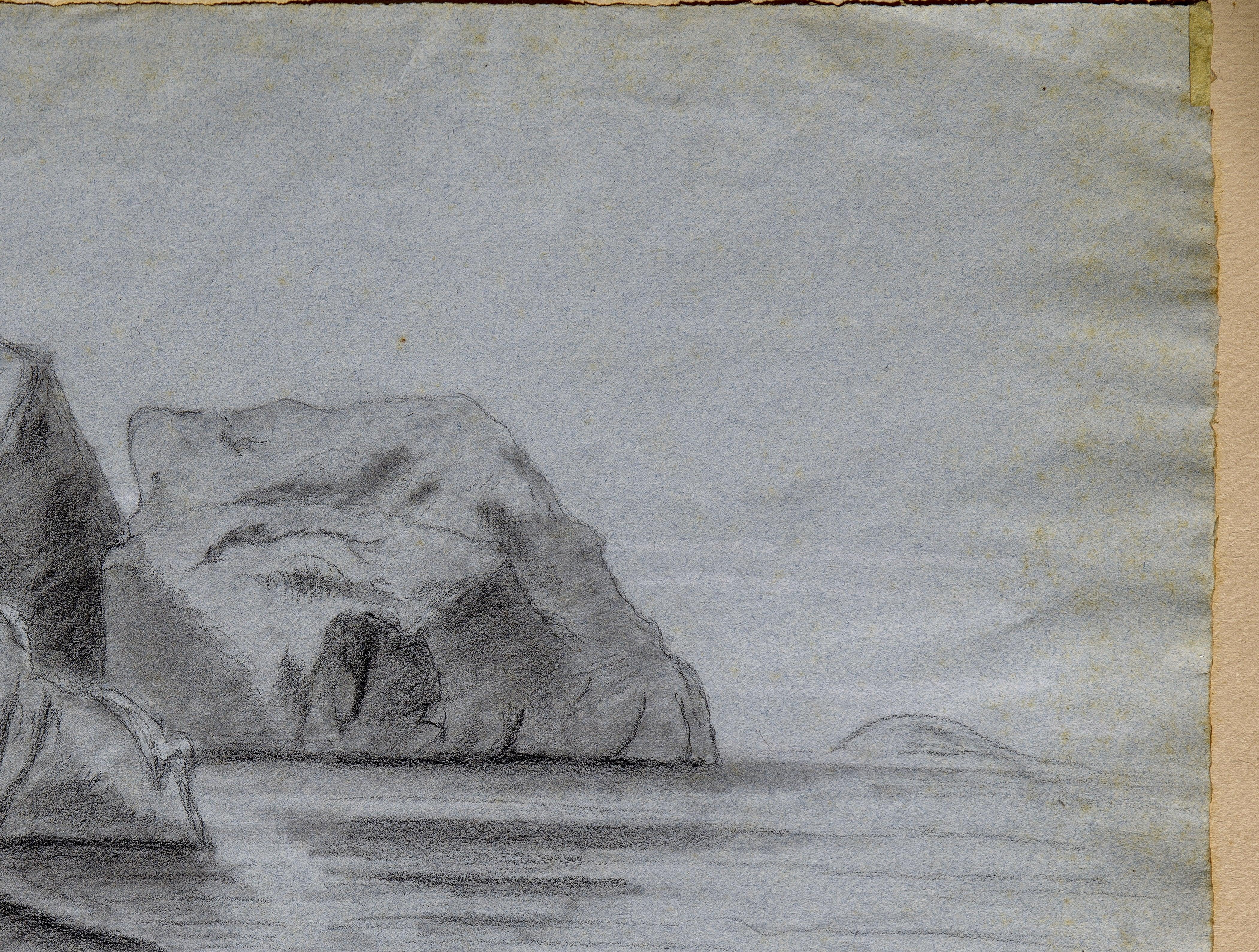 Papier Francesco Paolo Michetti Period Italian Landscape Signed Drawing en vente